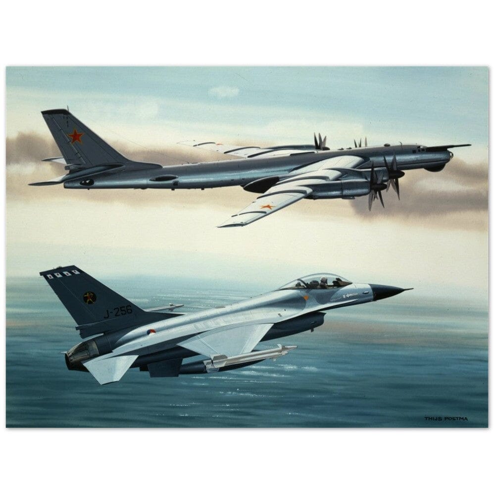 Thijs Postma - Poster - General Dynamics F-16 Fighting Falcon Escorting A Russian Bear Poster Only TP Aviation Art 60x80 cm / 24x32″ 
