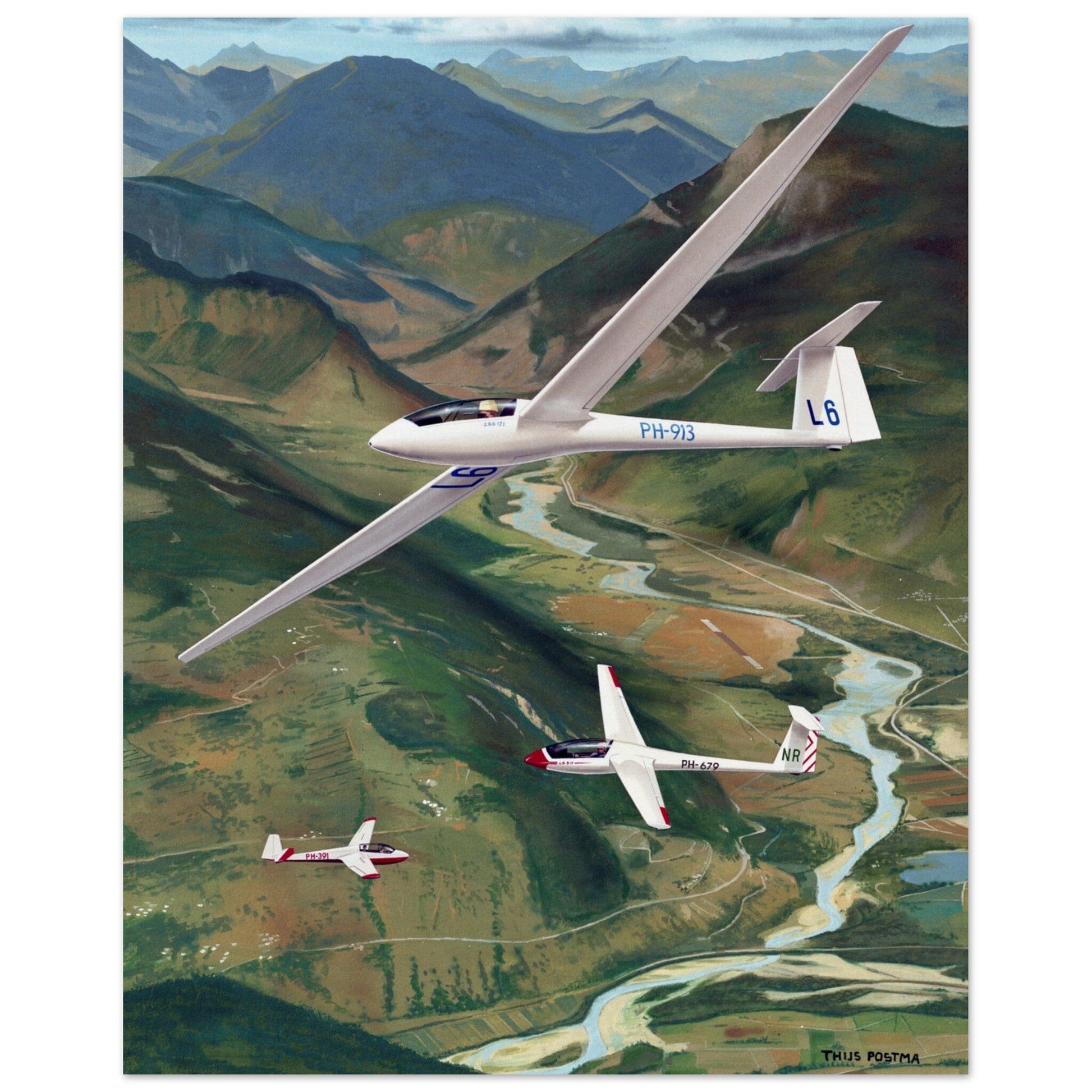 Thijs Postma - Poster - Gliders Over France Poster Only TP Aviation Art 40x50 cm / 16x20″ 