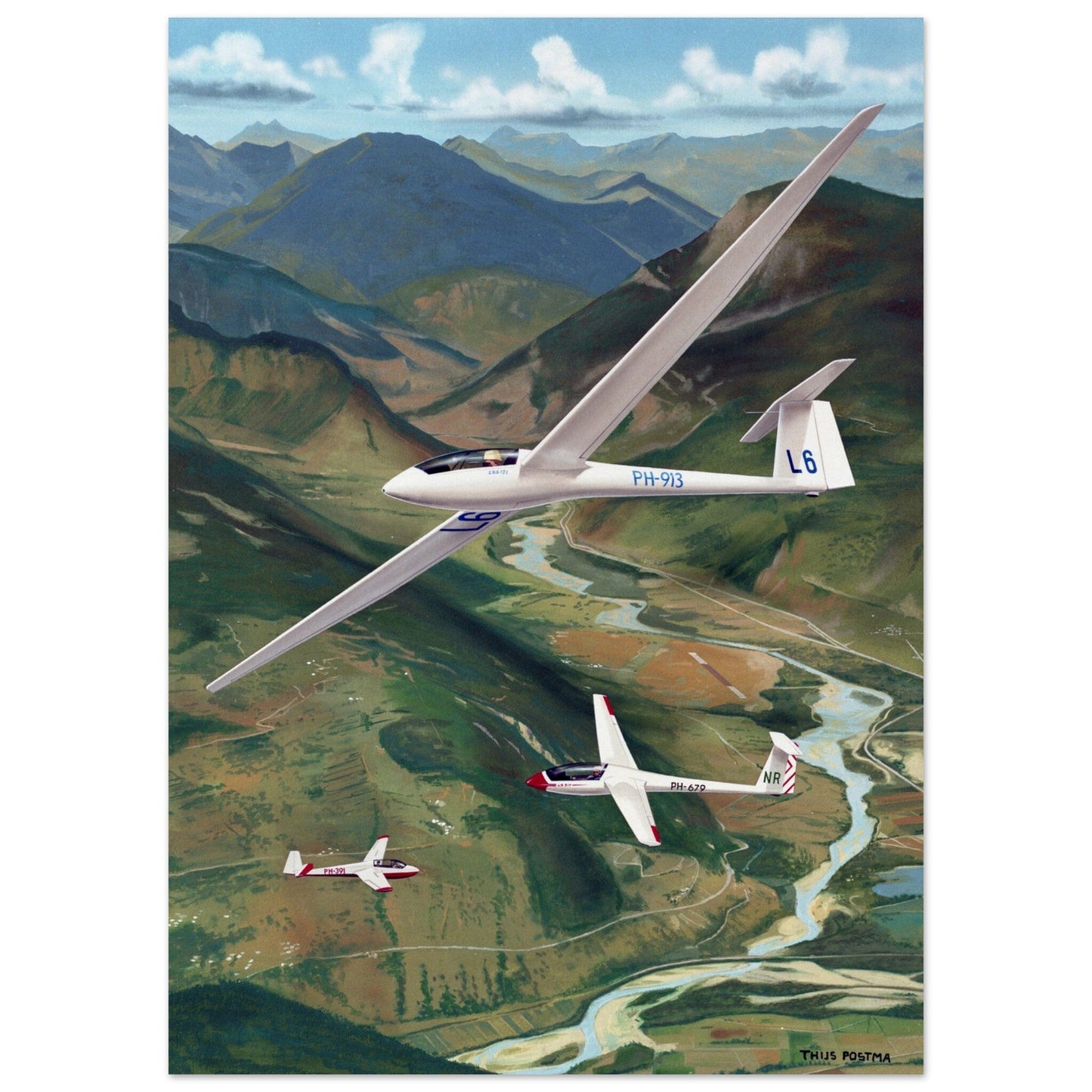 Thijs Postma - Poster - Gliders Over France Poster Only TP Aviation Art 50x70 cm / 20x28″ 
