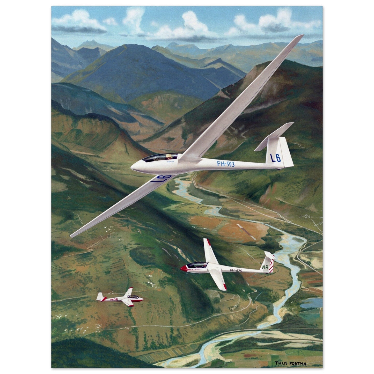 Thijs Postma - Poster - Gliders Over France Poster Only TP Aviation Art 60x80 cm / 24x32″ 