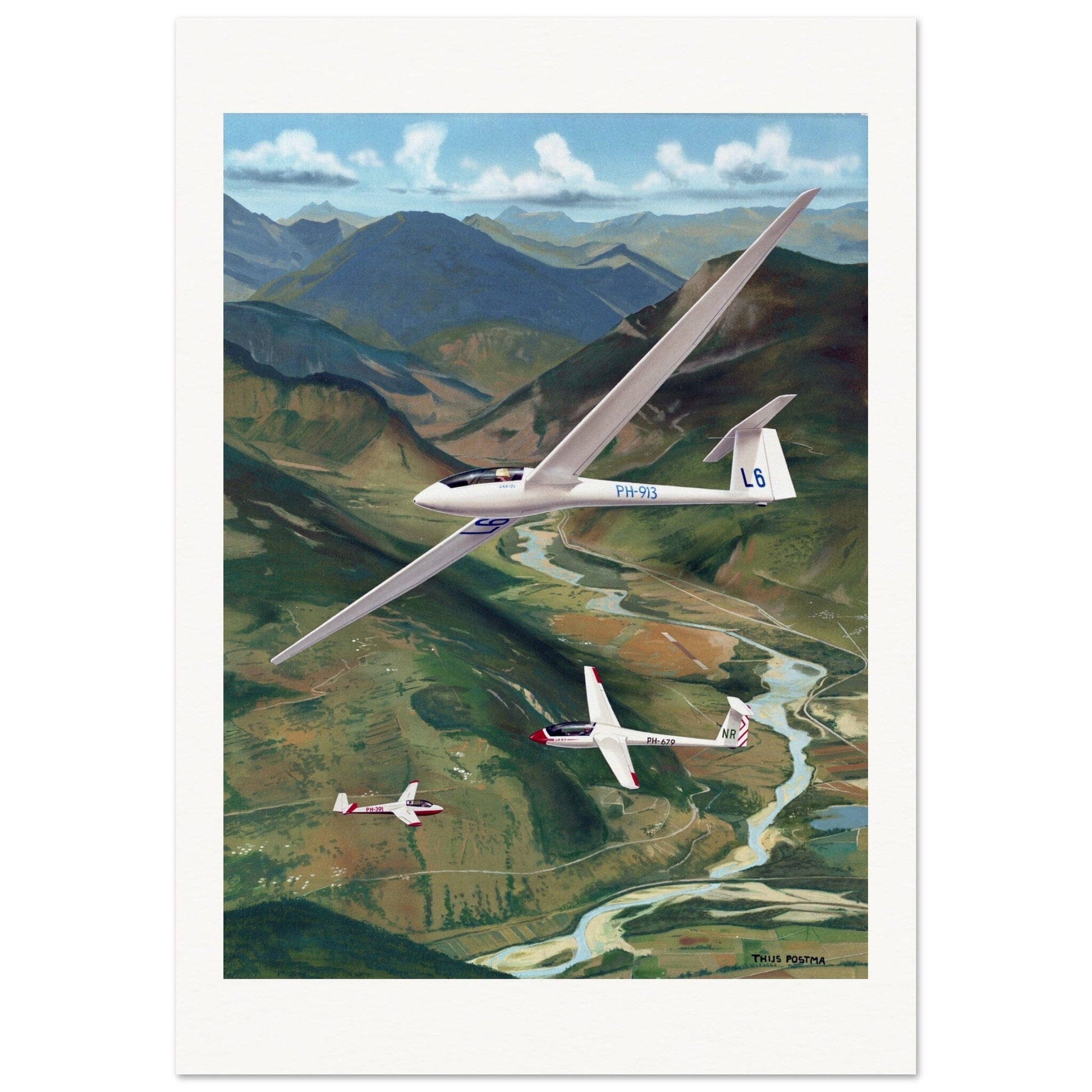 Thijs Postma - Poster - Gliders Over France Poster Only TP Aviation Art 70x100 cm / 28x40″ 