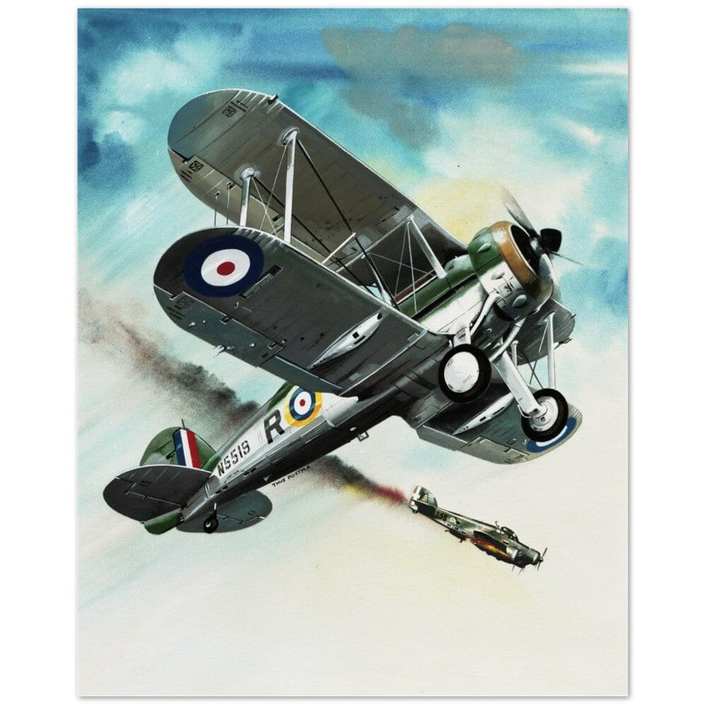 Thijs Postma - Poster - Gloster Gladiator Over Malta Shooting Down An Italian Plane Poster Only TP Aviation Art 40x50 cm / 16x20″ 