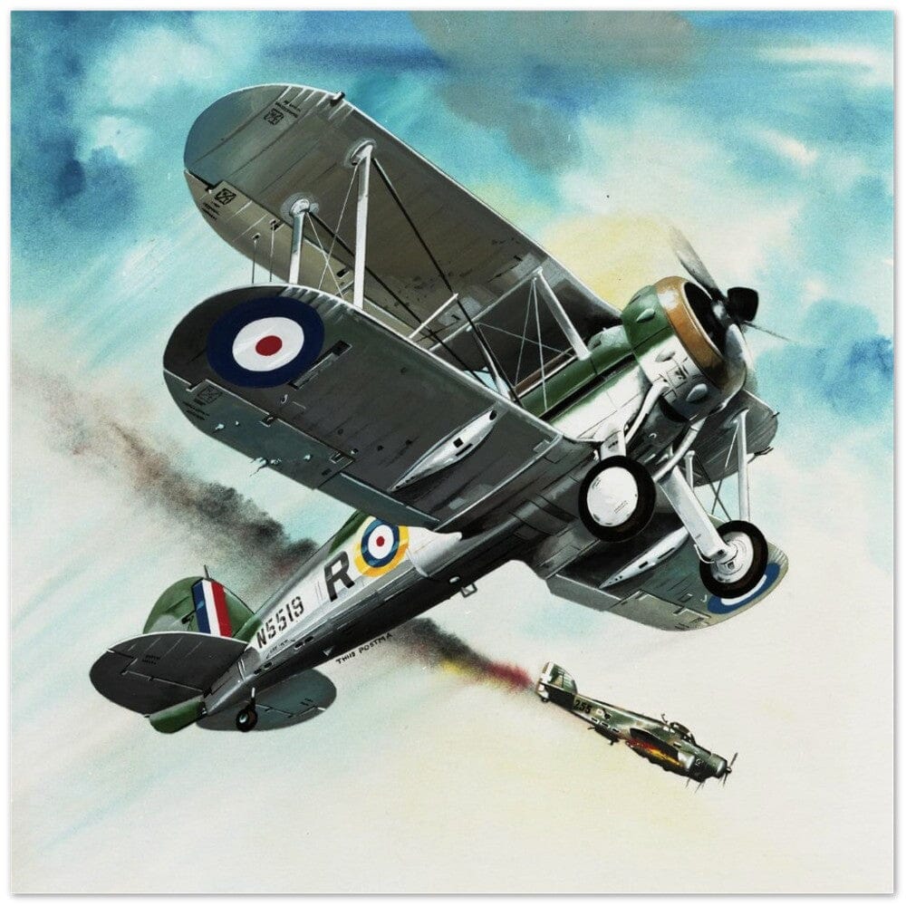 Thijs Postma - Poster - Gloster Gladiator Over Malta Shooting Down An Italian Plane Poster Only TP Aviation Art 50x50 cm / 20x20″ 