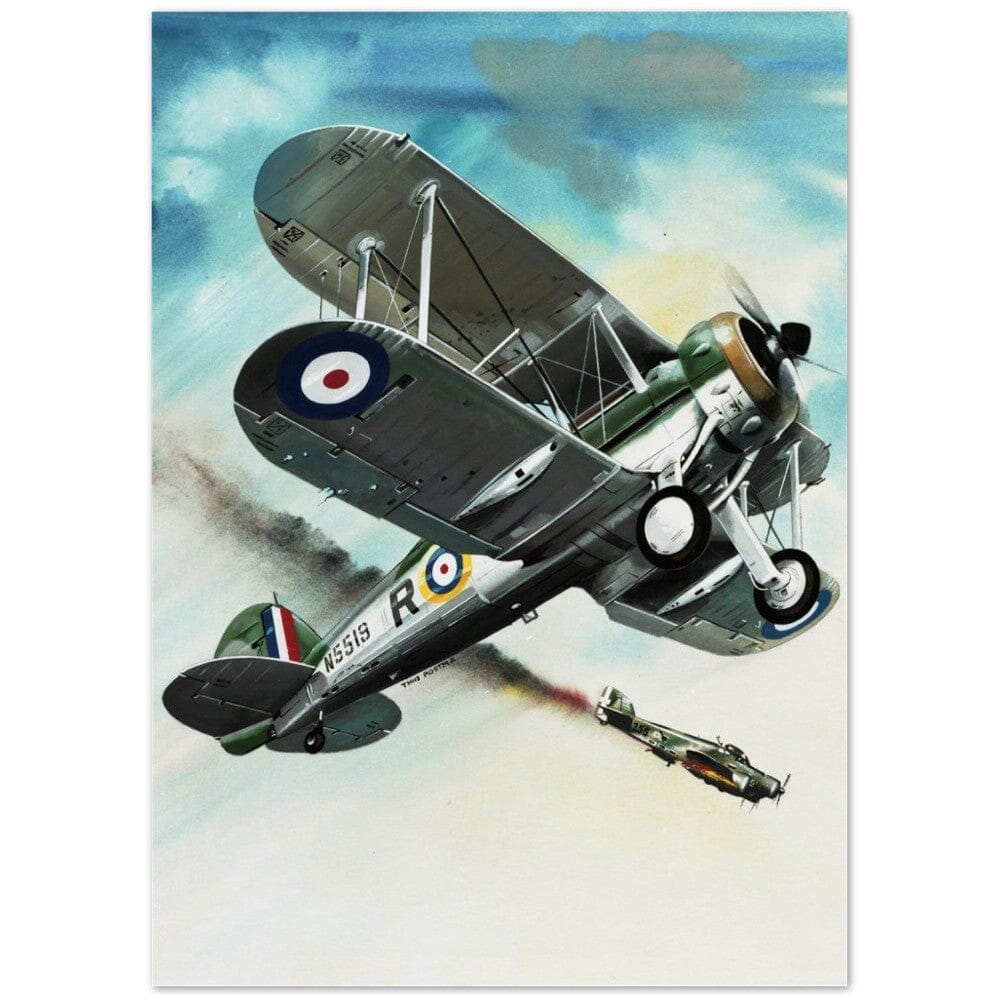 Thijs Postma - Poster - Gloster Gladiator Over Malta Shooting Down An Italian Plane Poster Only TP Aviation Art 50x70 cm / 20x28″ 