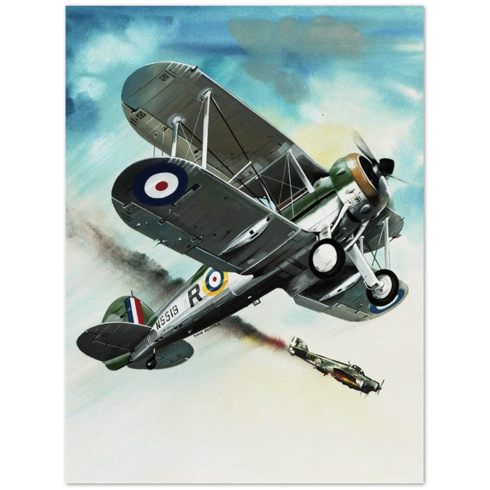 Thijs Postma - Poster - Gloster Gladiator Over Malta Shooting Down An Italian Plane Poster Only TP Aviation Art 60x80 cm / 24x32″ 