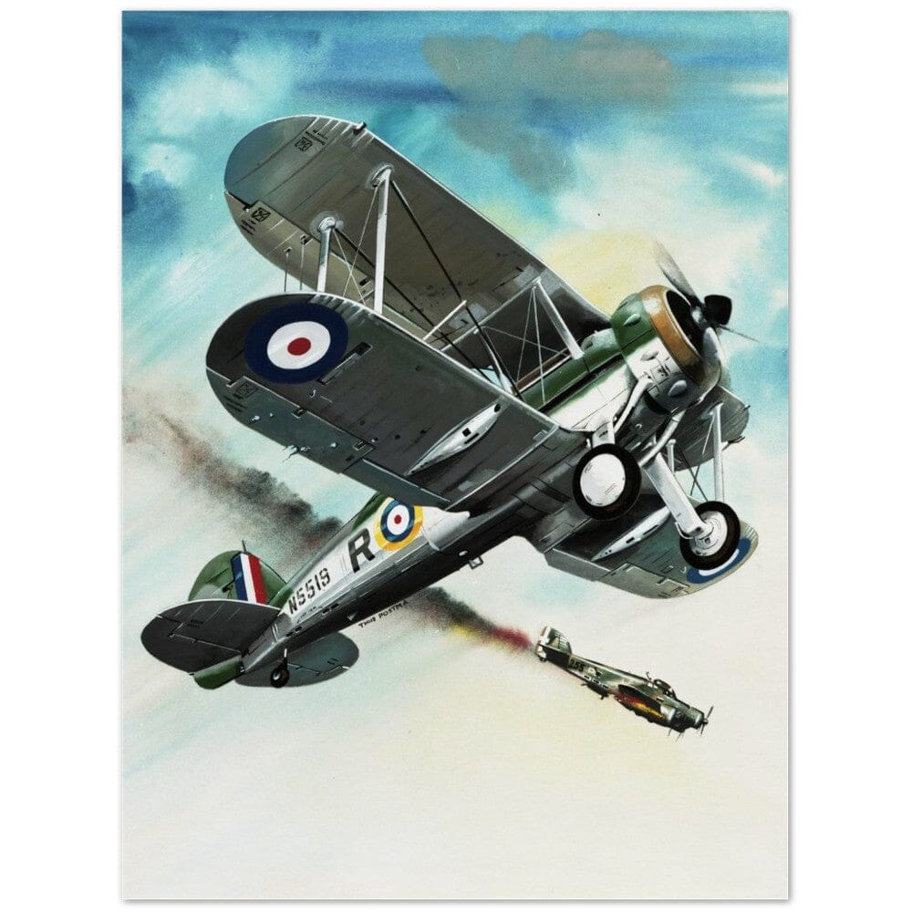 Thijs Postma - Poster - Gloster Gladiator Over Malta Shooting Down An Italian Plane Poster Only TP Aviation Art 75x100 cm / 30x40″ 