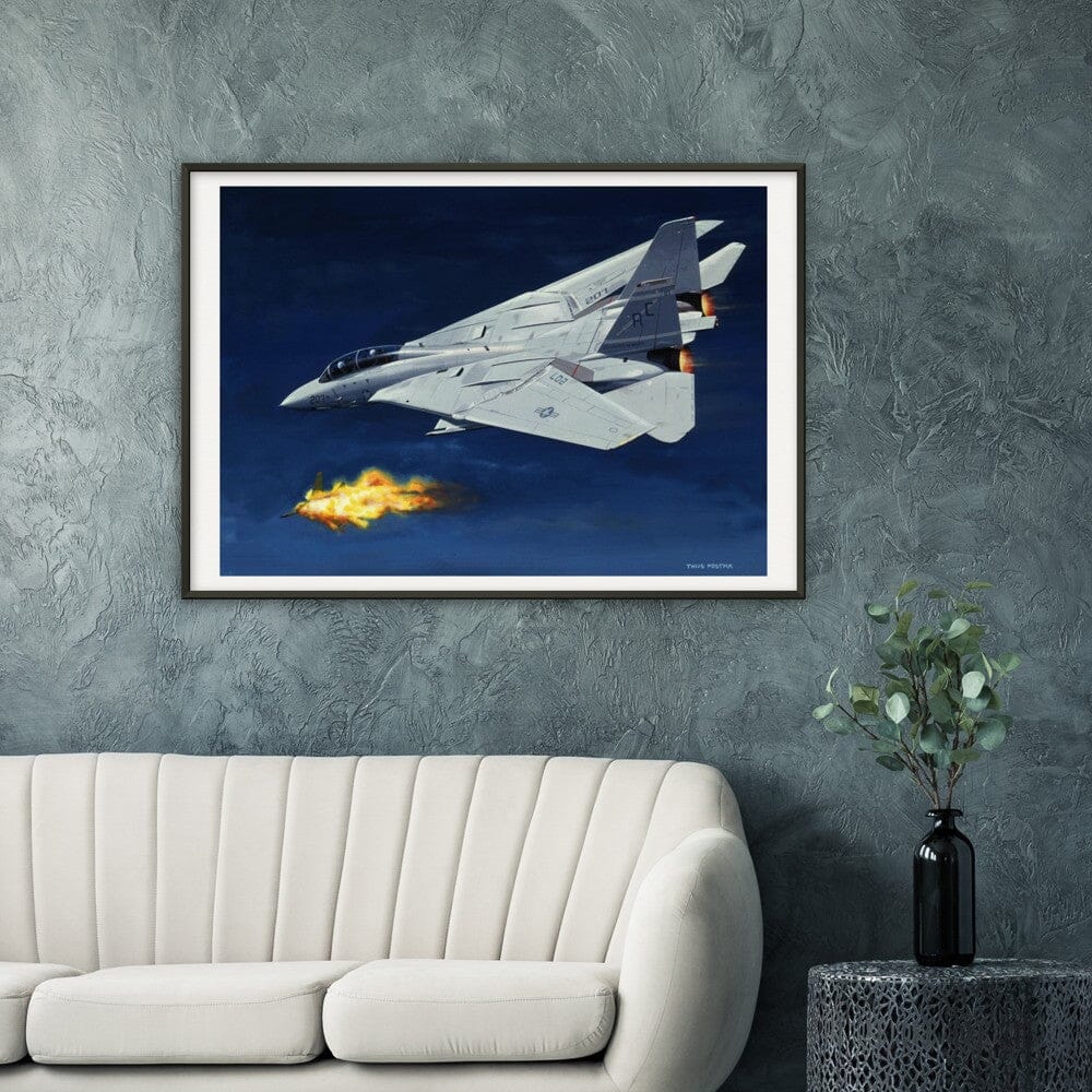 Thijs Postma - Poster - Grumman F-14 Tomcat Shooting Down A MiG-23 - Metal Frame Poster - Metal Frame TP Aviation Art 