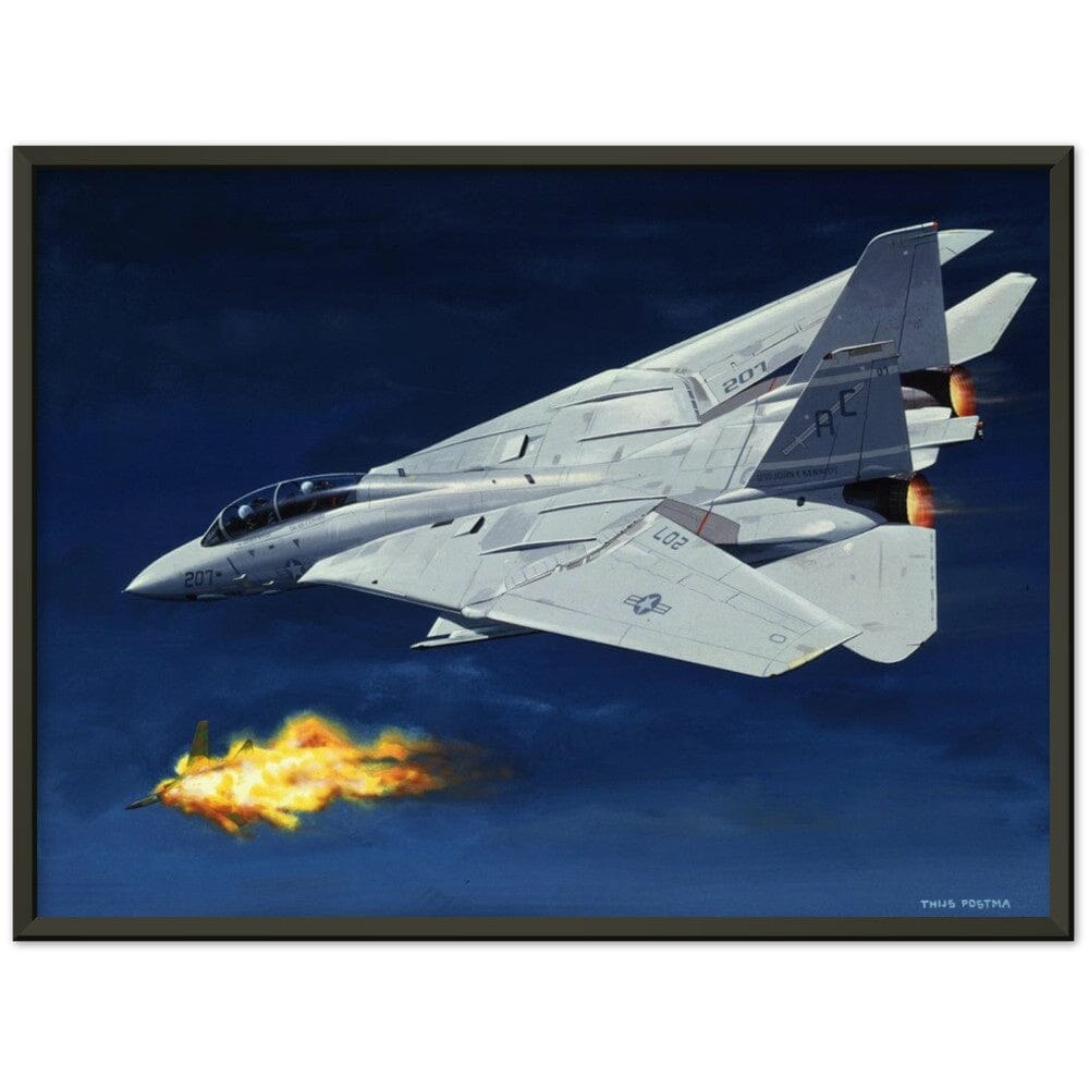 Thijs Postma - Poster - Grumman F-14 Tomcat Shooting Down A MiG-23 - Metal Frame Poster - Metal Frame TP Aviation Art 45x60 cm / 18x24″ Black 