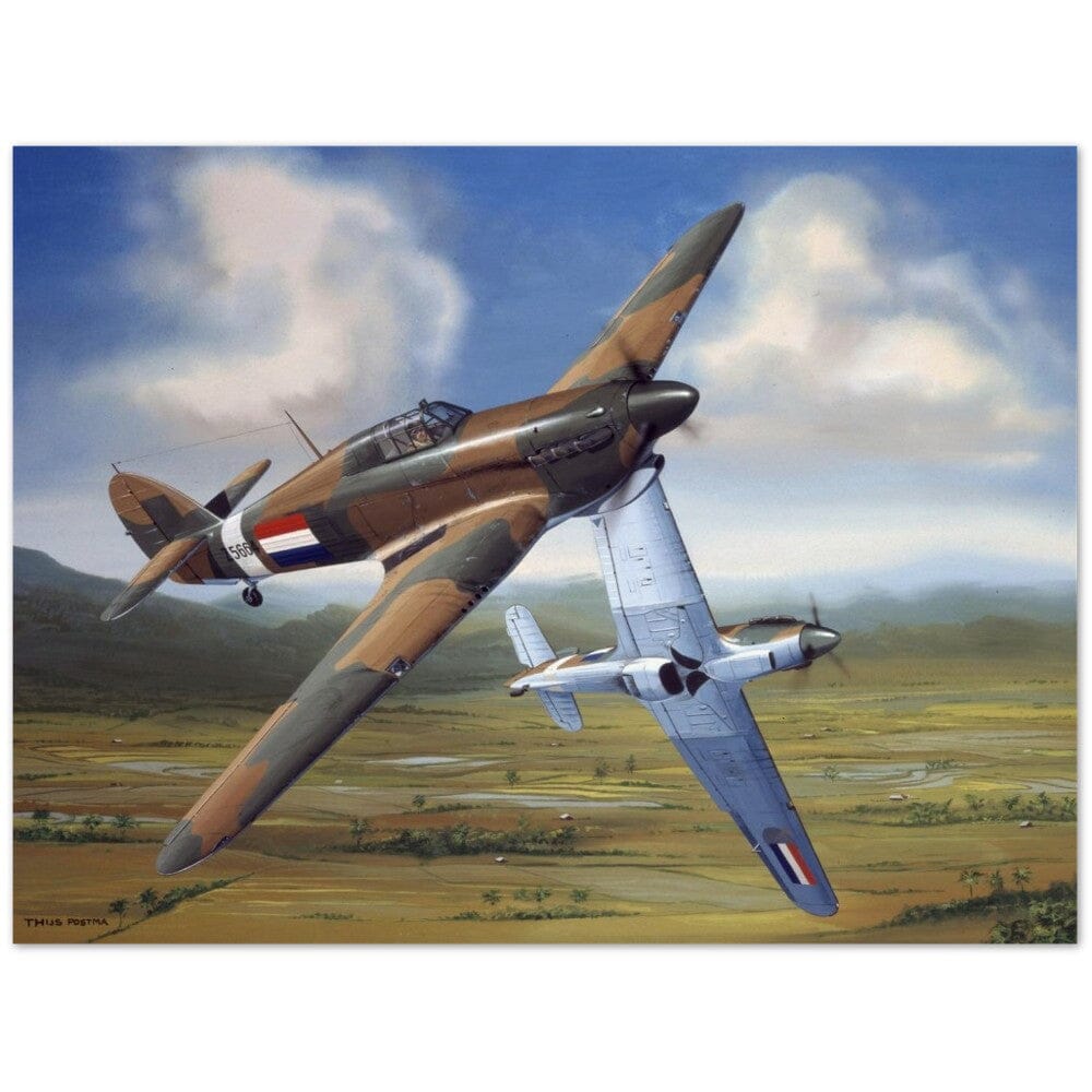 Thijs Postma - Poster - Hawker Hurricane Mk.IIBs Of The KNIL Protecting The Indies Poster Only TP Aviation Art 45x60 cm / 18x24″ 