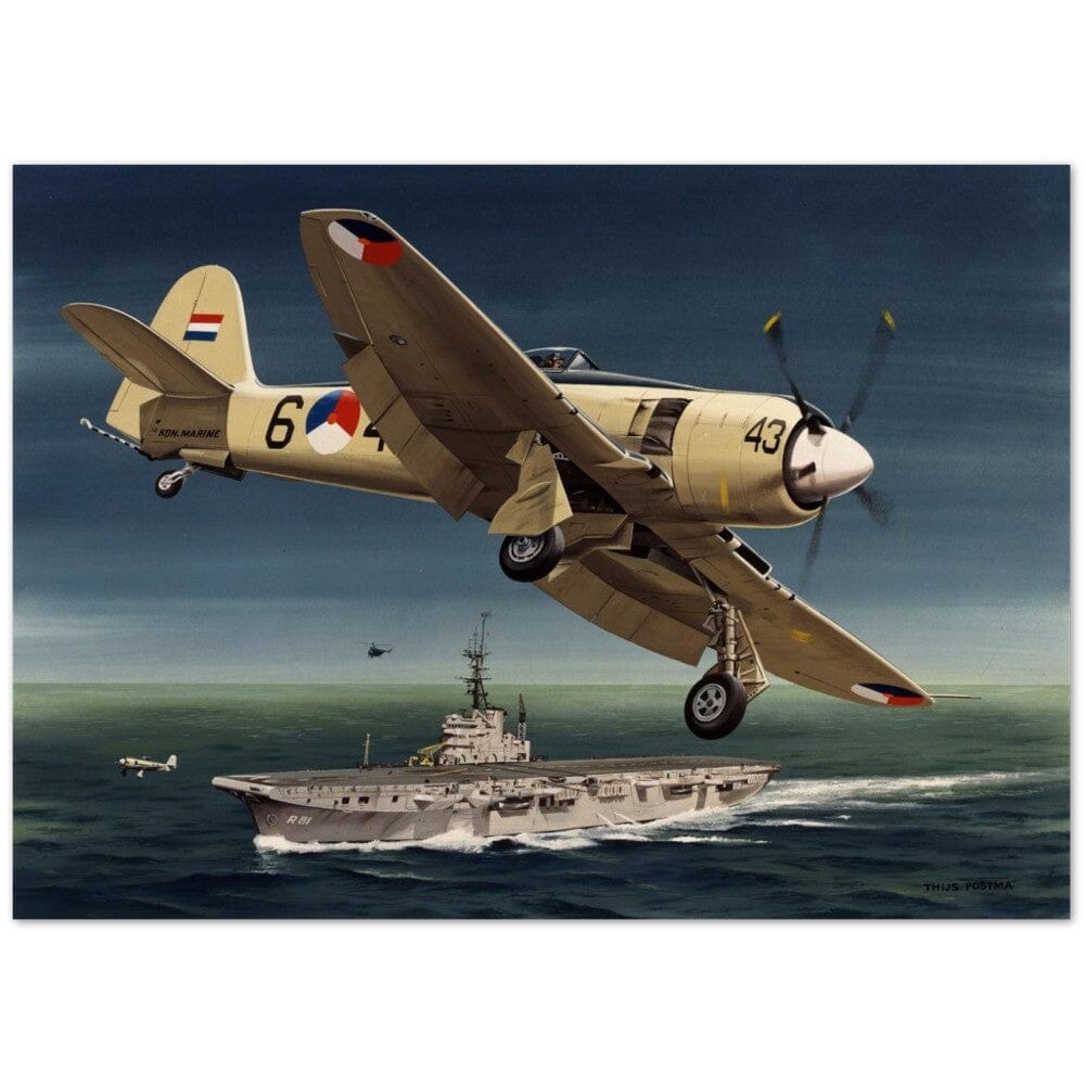 Thijs Postma - Poster - Hawker Sea Fury Preparing To Land Karel Doorman Aircraft Carrier Poster Only TP Aviation Art 50x70 cm / 20x28″ 