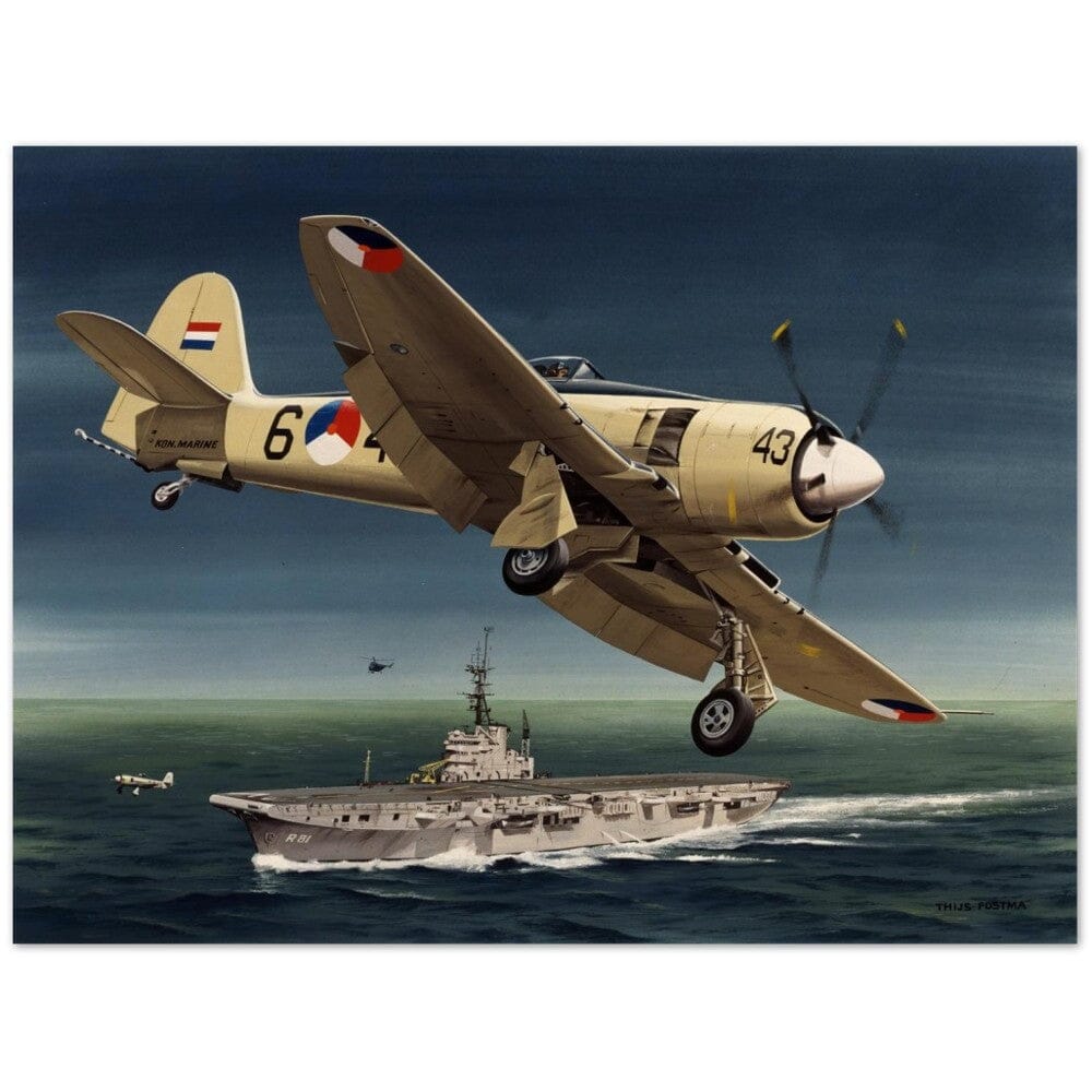 Thijs Postma - Poster - Hawker Sea Fury Preparing To Land Karel Doorman Aircraft Carrier Poster Only TP Aviation Art 60x80 cm / 24x32″ 