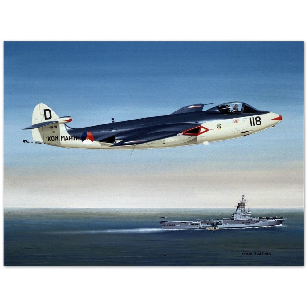 Thijs Postma - Poster - Hawker Sea Hawk FB.50 Passing The Karel Doorman Poster Only TP Aviation Art 45x60 cm / 18x24″ 
