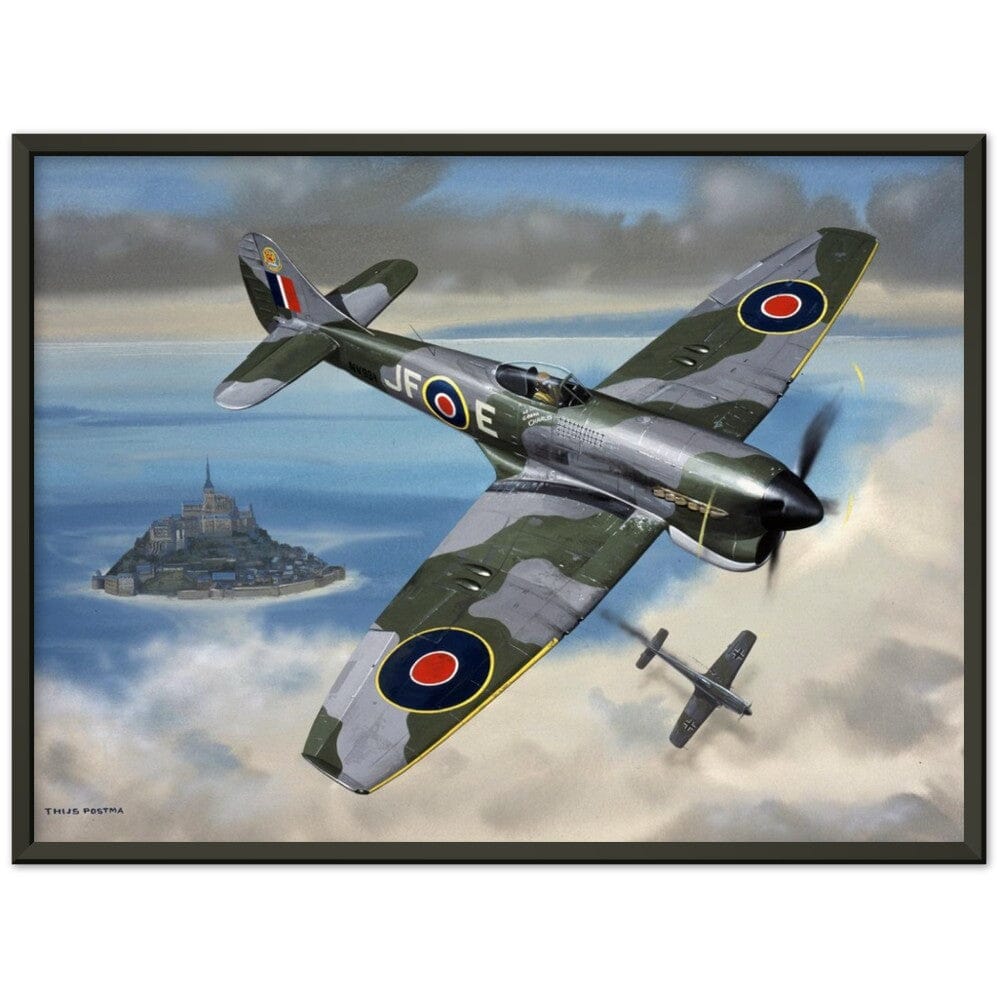 Thijs Postma - Poster - Hawker Tempest JF-E Downing A German Fighter - Metal Frame Poster - Metal Frame TP Aviation Art 45x60 cm / 18x24″ Black 