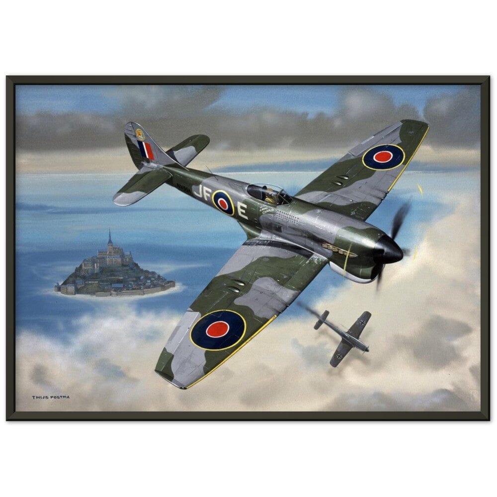 Thijs Postma - Poster - Hawker Tempest JF-E Downing A German Fighter - Metal Frame Poster - Metal Frame TP Aviation Art 50x70 cm / 20x28″ Black 
