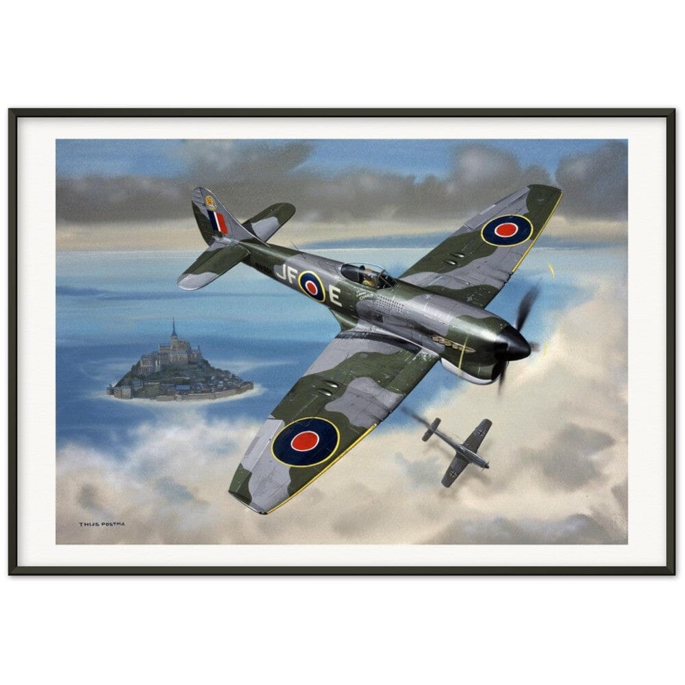 Thijs Postma - Poster - Hawker Tempest JF-E Downing A German Fighter - Metal Frame Poster - Metal Frame TP Aviation Art 70x100 cm / 28x40″ Black 