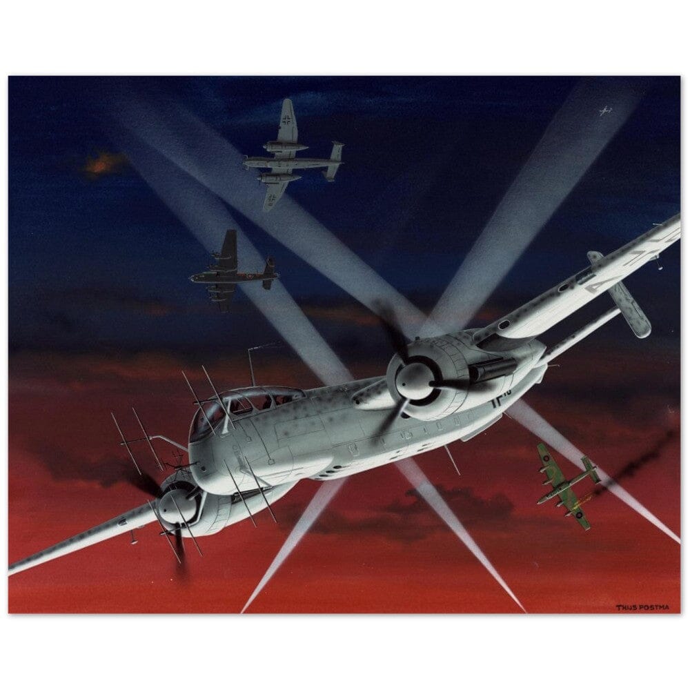 Thijs Postma - Poster - Heinkel He 219 Uhu Werner Streib Defending Dusseldorf Poster Only TP Aviation Art 40x50 cm / 16x20″ 
