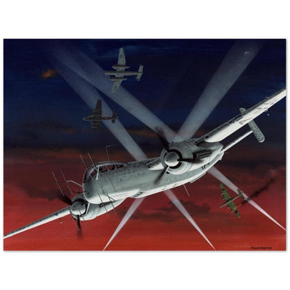 Thijs Postma - Poster - Heinkel He 219 Uhu Werner Streib Defending Dusseldorf Poster Only TP Aviation Art 60x80 cm / 24x32″ 