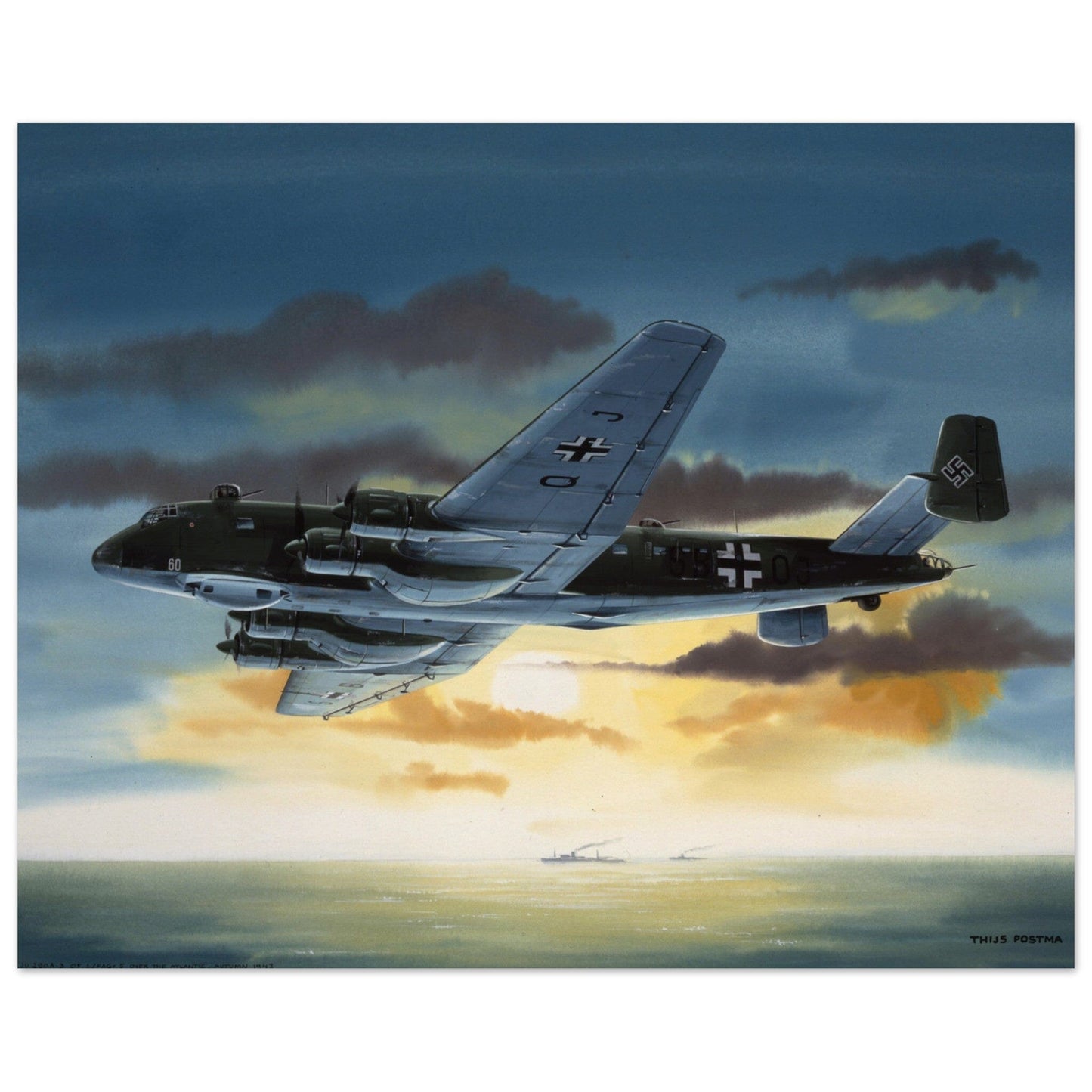 Thijs Postma - Poster - Junkers Ju 290 Over Atlantic 1943 Poster Only TP Aviation Art 40x50 cm / 16x20″ 