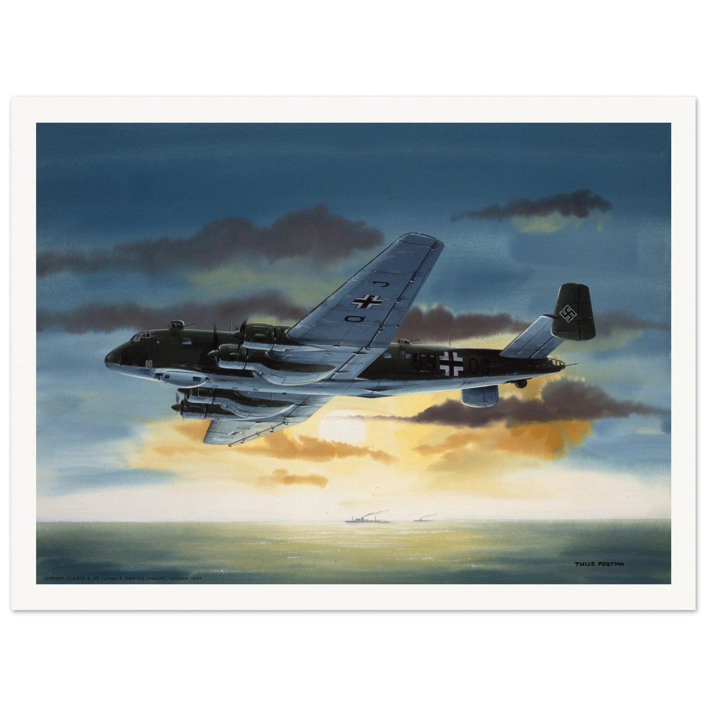 Thijs Postma - Poster - Junkers Ju 290 Over Atlantic 1943 Poster Only TP Aviation Art 60x80 cm / 24x32″ 