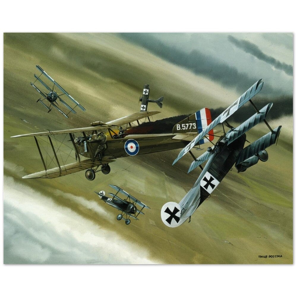 Thijs Postma - Poster - Koolhoven FK.8 On Fire Combating Fokker Dr.I’s Poster Only TP Aviation Art 40x50 cm / 16x20″ 