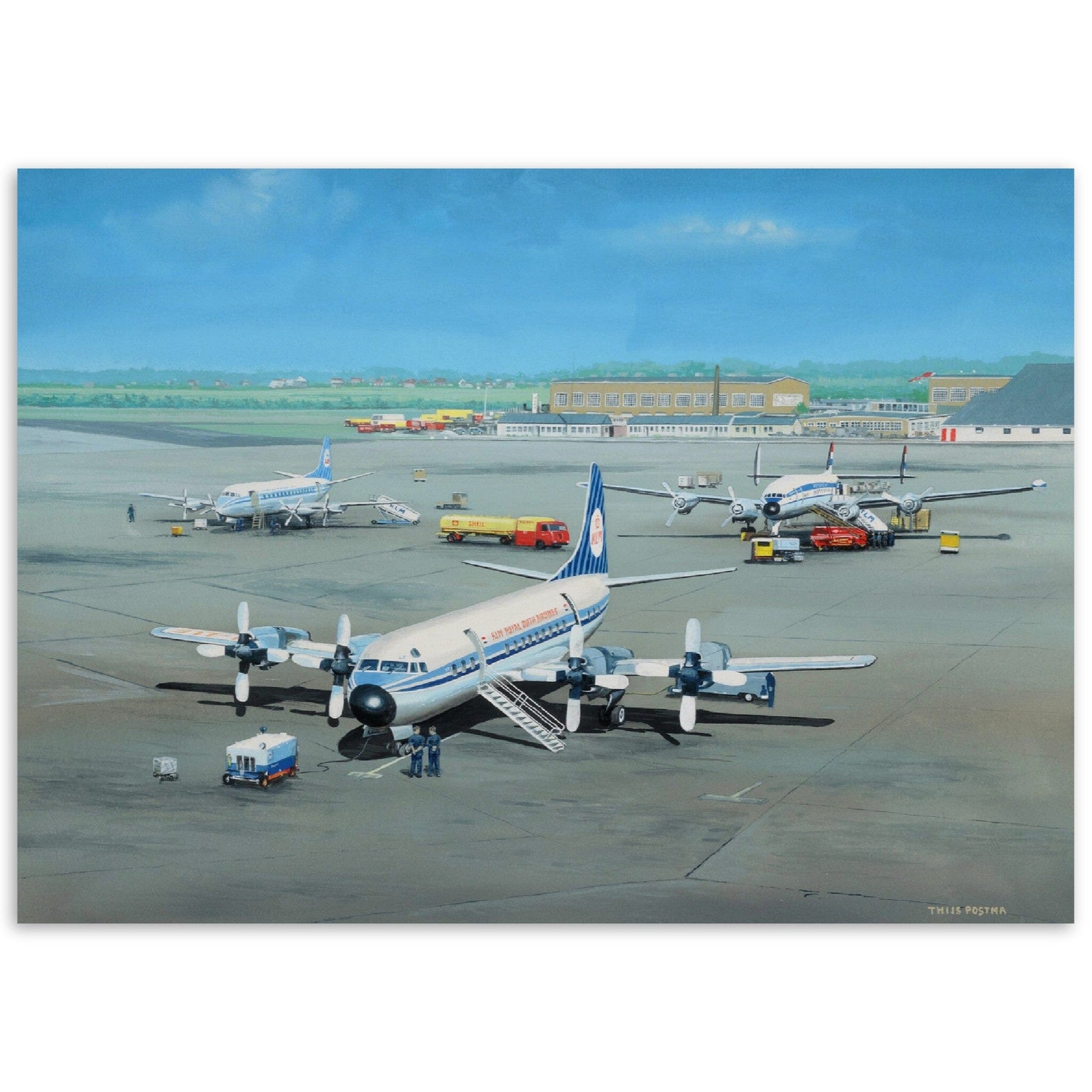 Thijs Postma - Poster - Lockheed Electra II At Schiphol With Viscount And Super Constellation Poster Only TP Aviation Art 50x70 cm / 20x28″ 