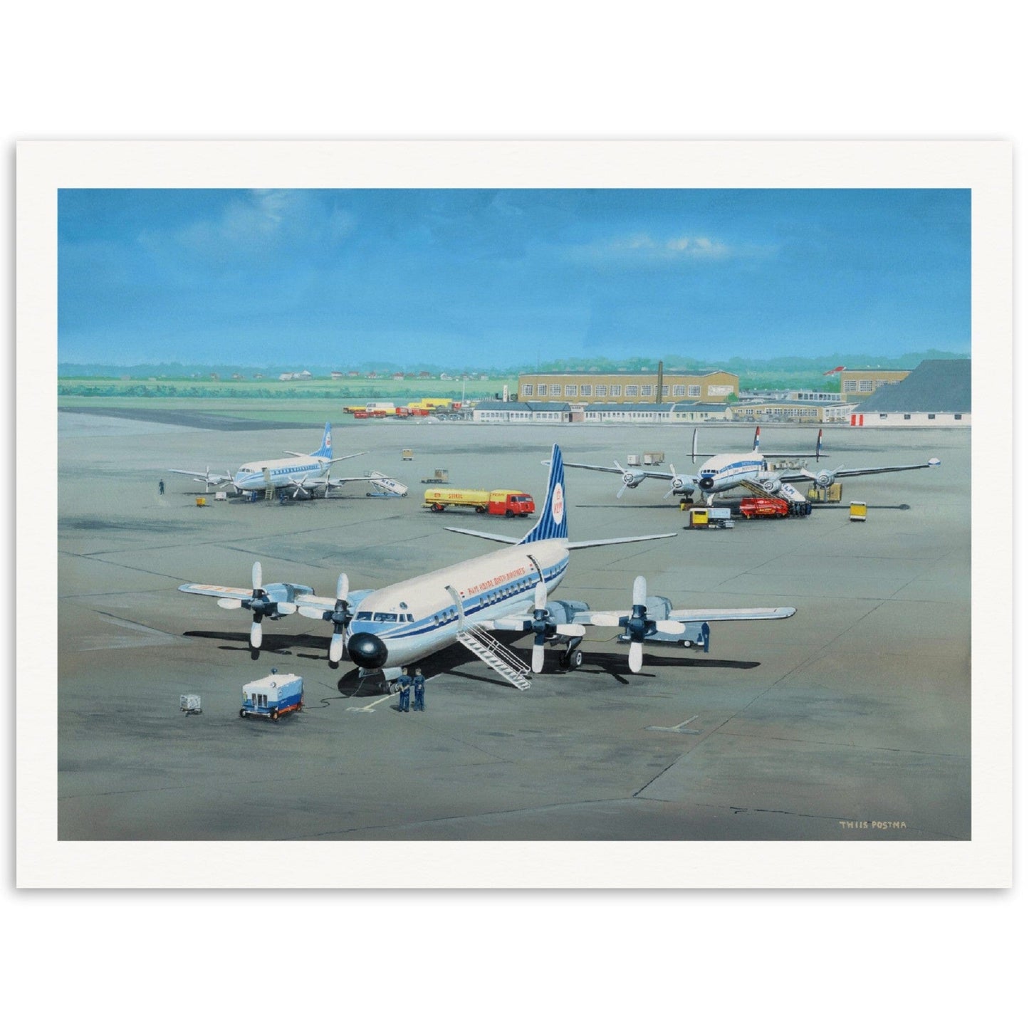 Thijs Postma - Poster - Lockheed Electra II At Schiphol With Viscount And Super Constellation Poster Only TP Aviation Art 60x80 cm / 24x32″ 