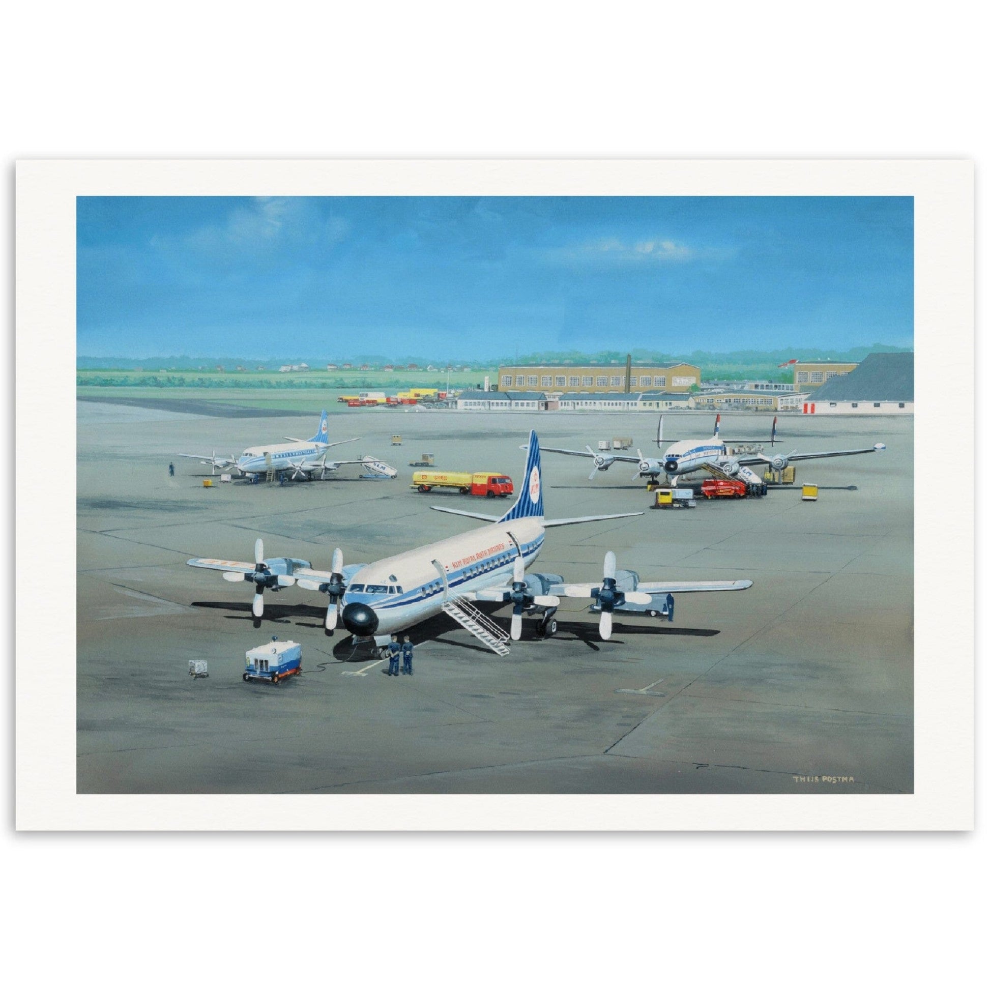 Thijs Postma - Poster - Lockheed Electra II At Schiphol With Viscount And Super Constellation Poster Only TP Aviation Art 70x100 cm / 28x40″ 