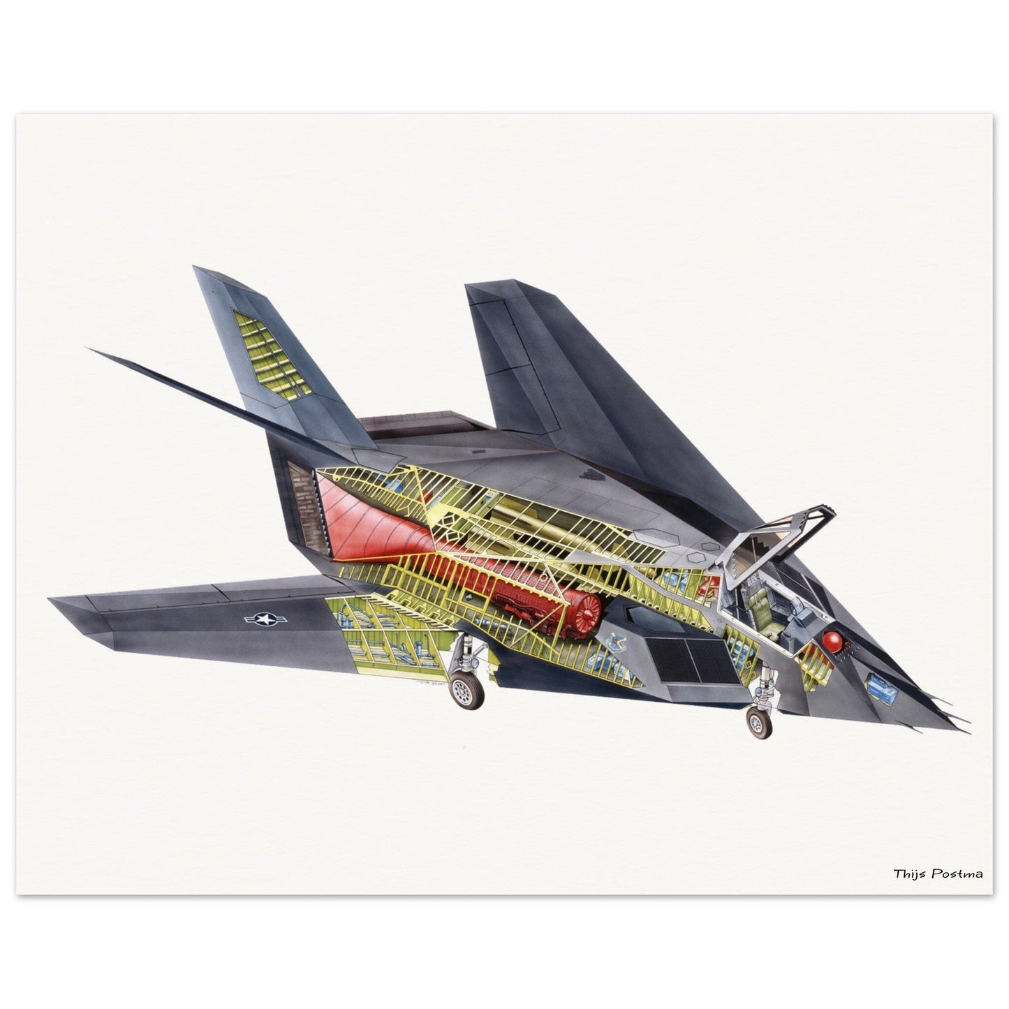 Thijs Postma - Poster - Lockheed F-117 Nighthawk Cutaway Poster Only TP Aviation Art 40x50 cm / 16x20″ 