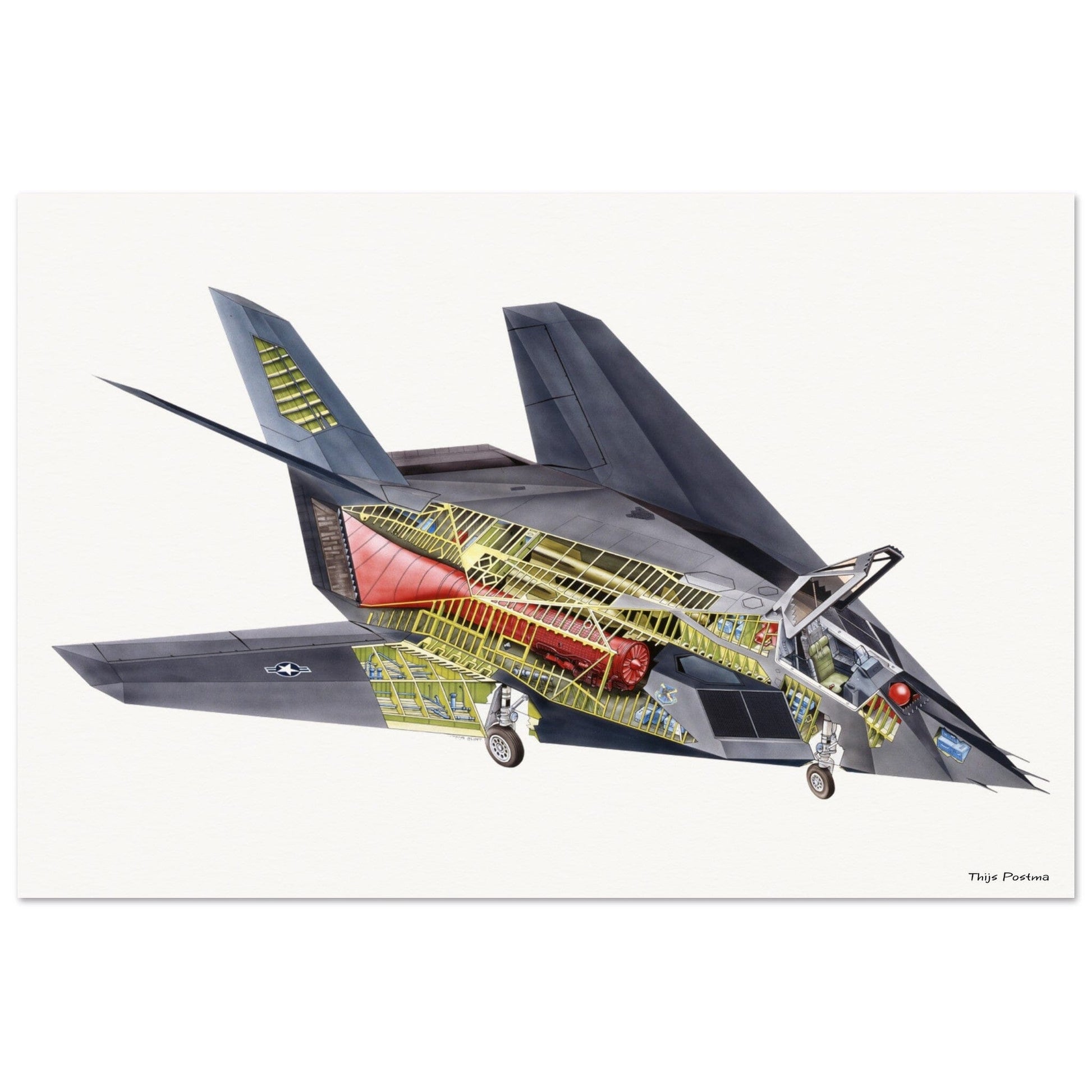 Thijs Postma - Poster - Lockheed F-117 Nighthawk Cutaway Poster Only TP Aviation Art 40x60 cm / 16x24″ 