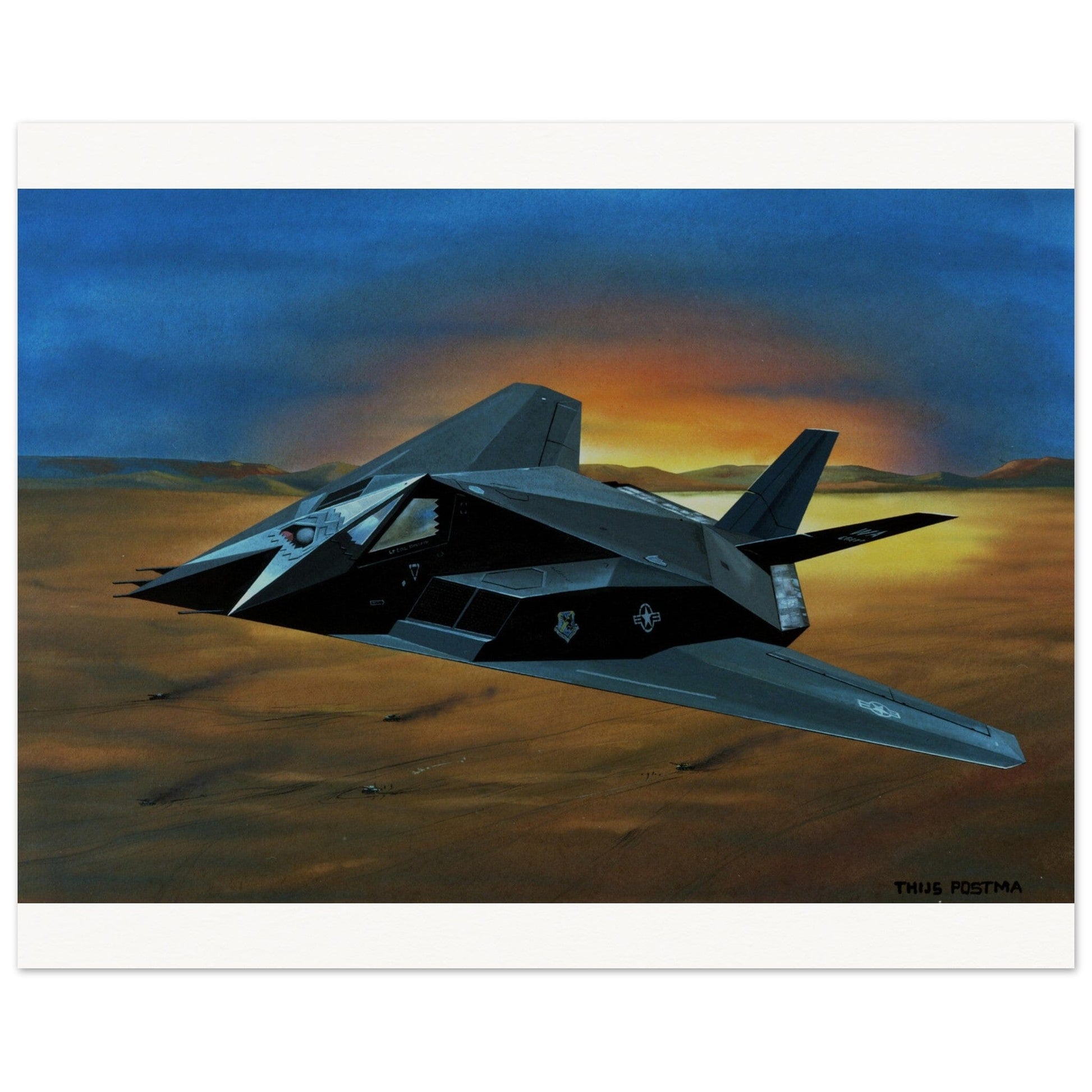 Thijs Postma - Poster - Lockheed F-117 Nighthawk Over Desert Poster Only TP Aviation Art 40x50 cm / 16x20″ 