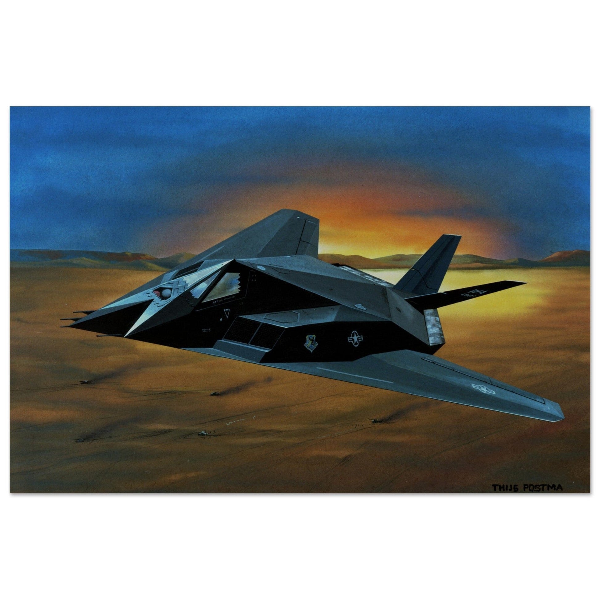 Thijs Postma - Poster - Lockheed F-117 Nighthawk Over Desert Poster Only TP Aviation Art 40x60 cm / 16x24″ 