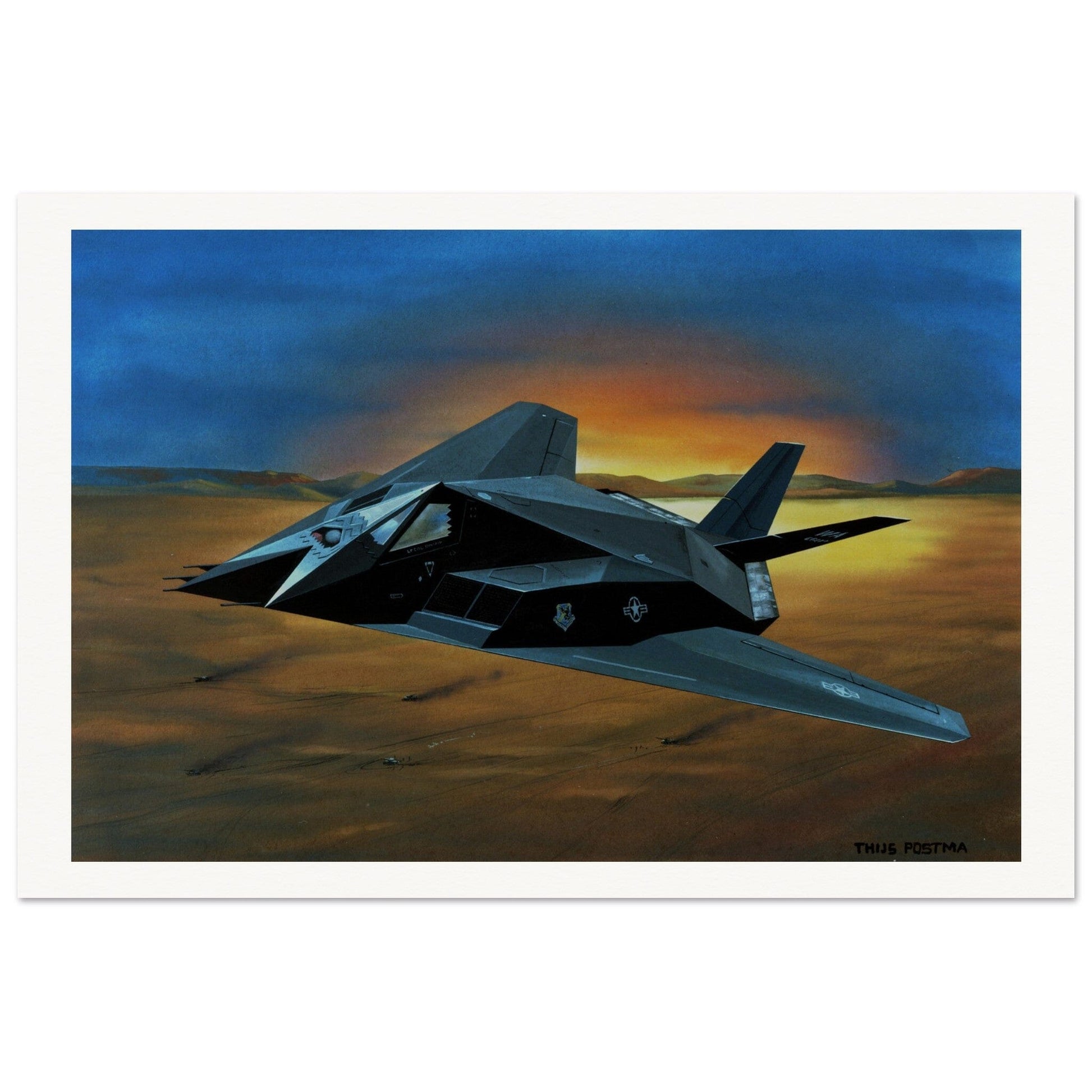 Thijs Postma - Poster - Lockheed F-117 Nighthawk Over Desert Poster Only TP Aviation Art 60x90 cm / 24x36″ 
