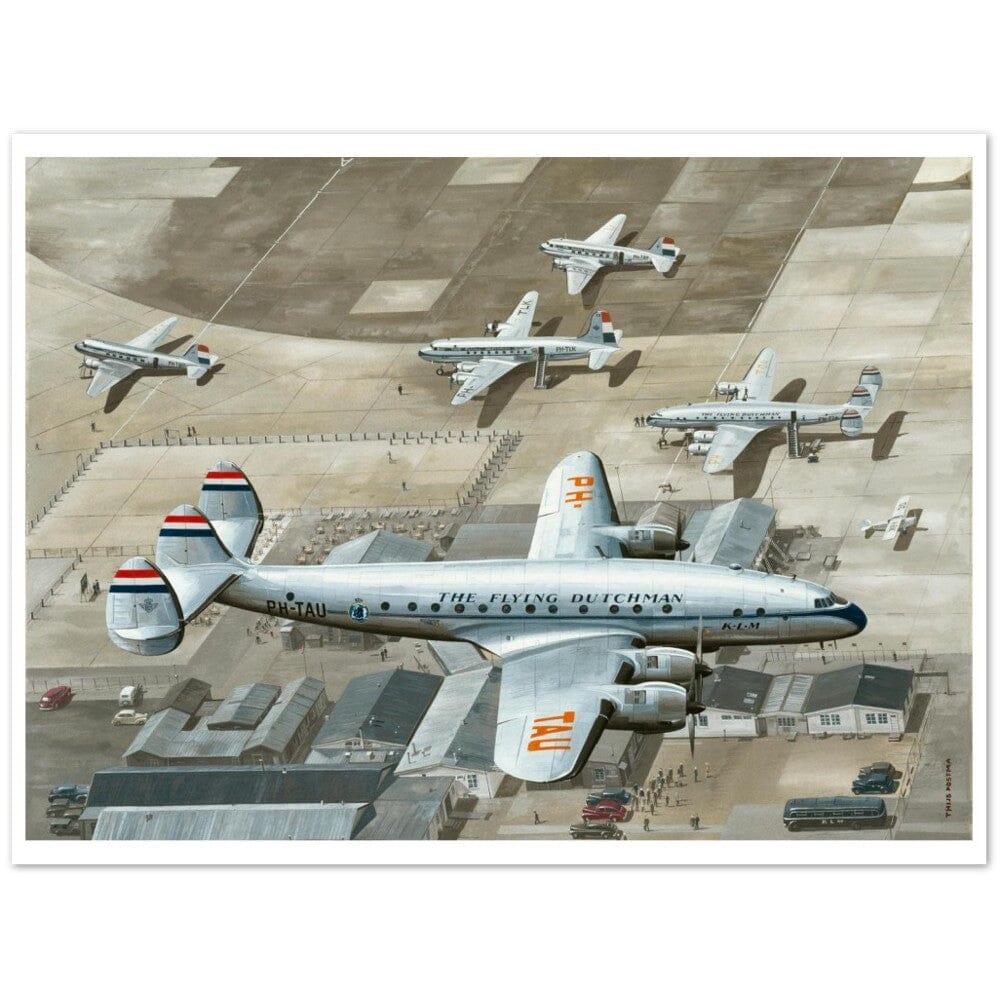 Thijs Postma - Poster - Lockheed L-049 Constellation PH-TAU Low Pass Schiphol 1947 Poster Only TP Aviation Art 45x60 cm / 18x24″ 