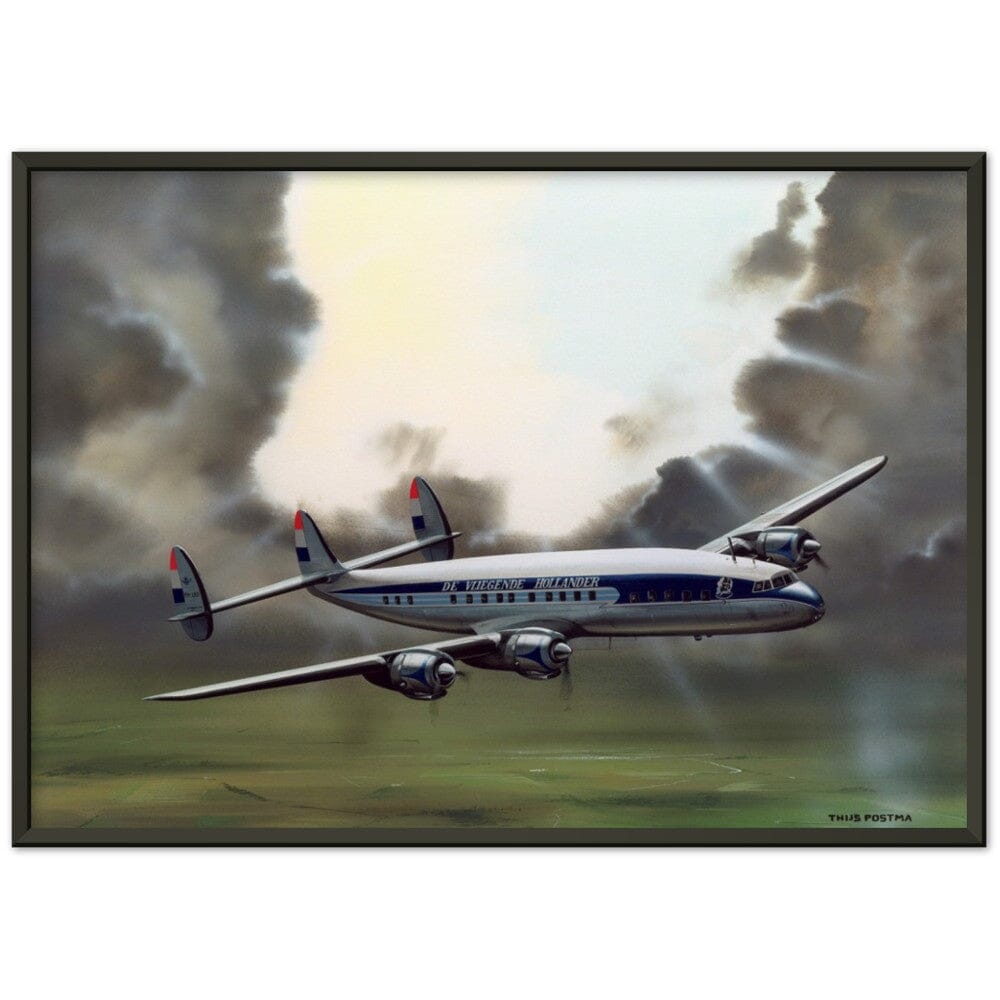 Thijs Postma - Poster - Lockheed L-1049 PH-LKD Open Skies - Metal Frame Poster - Metal Frame TP Aviation Art 50x70 cm / 20x28″ Black 