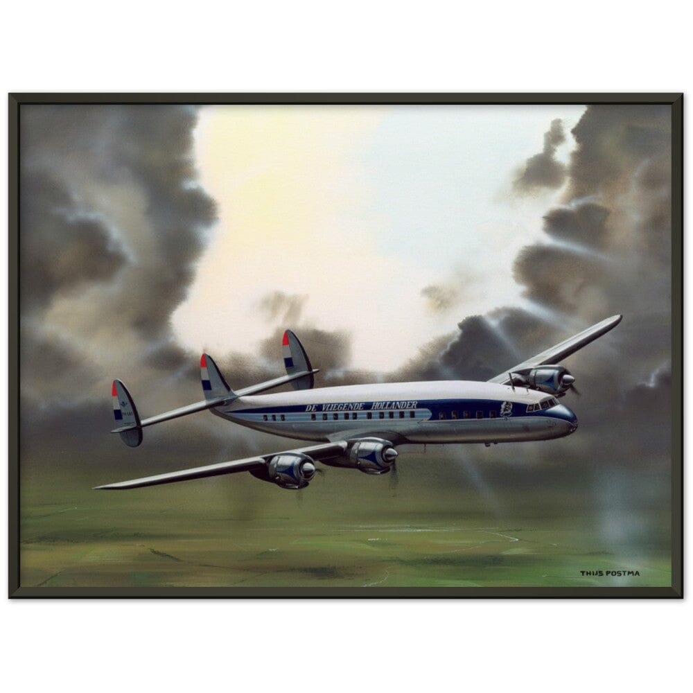 Thijs Postma - Poster - Lockheed L-1049 PH-LKD Open Skies - Metal Frame Poster - Metal Frame TP Aviation Art 60x80 cm / 24x32″ Black 