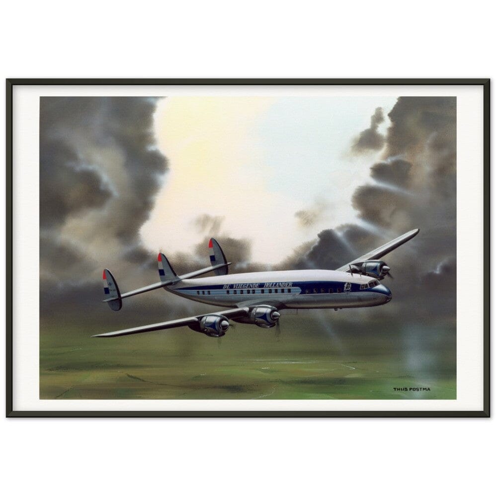 Thijs Postma - Poster - Lockheed L-1049 PH-LKD Open Skies - Metal Frame Poster - Metal Frame TP Aviation Art 70x100 cm / 28x40″ Black 