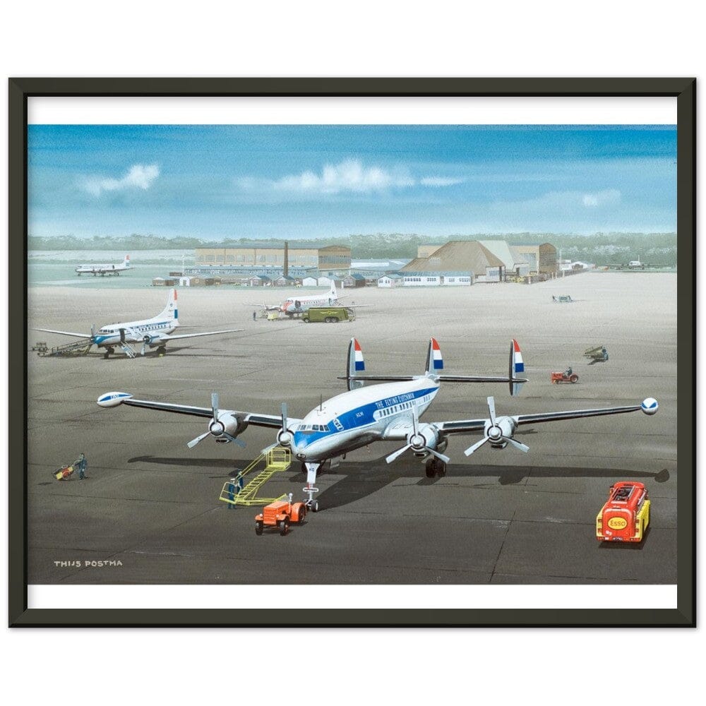 Thijs Postma - Poster - Lockheed L-1049 Super Constellation PH-LKC 1965 - Metal Frame Poster - Metal Frame TP Aviation Art 40x50 cm / 16x20″ Black 