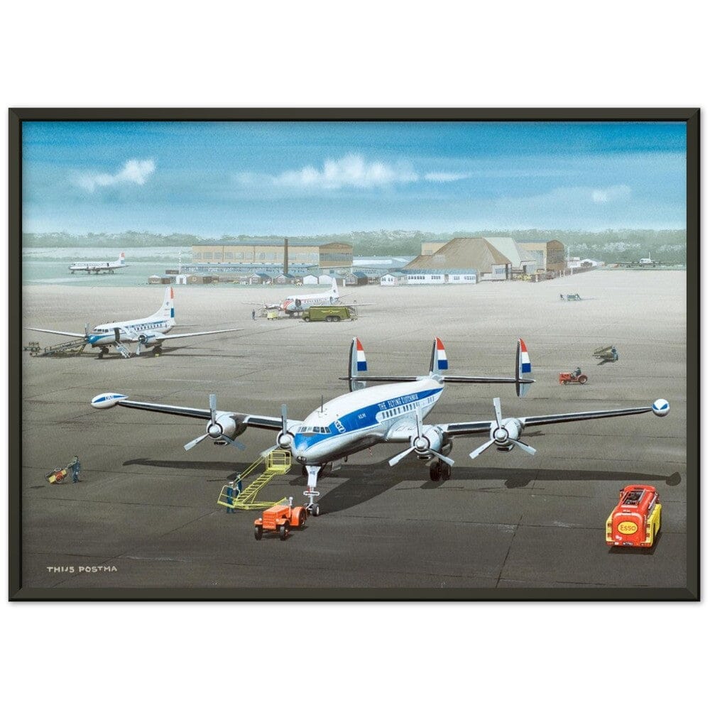 Thijs Postma - Poster - Lockheed L-1049 Super Constellation PH-LKC 1965 - Metal Frame Poster - Metal Frame TP Aviation Art 50x70 cm / 20x28″ Black 