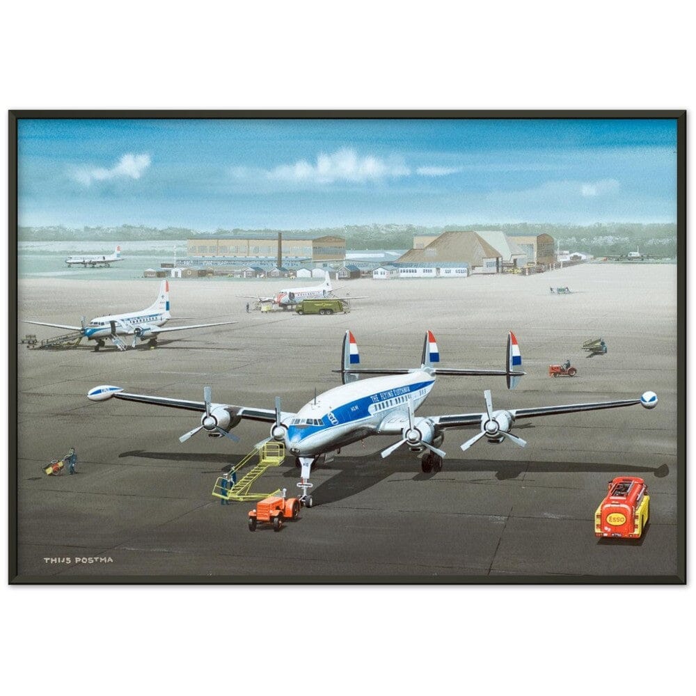 Thijs Postma - Poster - Lockheed L-1049 Super Constellation PH-LKC 1965 - Metal Frame Poster - Metal Frame TP Aviation Art 70x100 cm / 28x40″ Black 