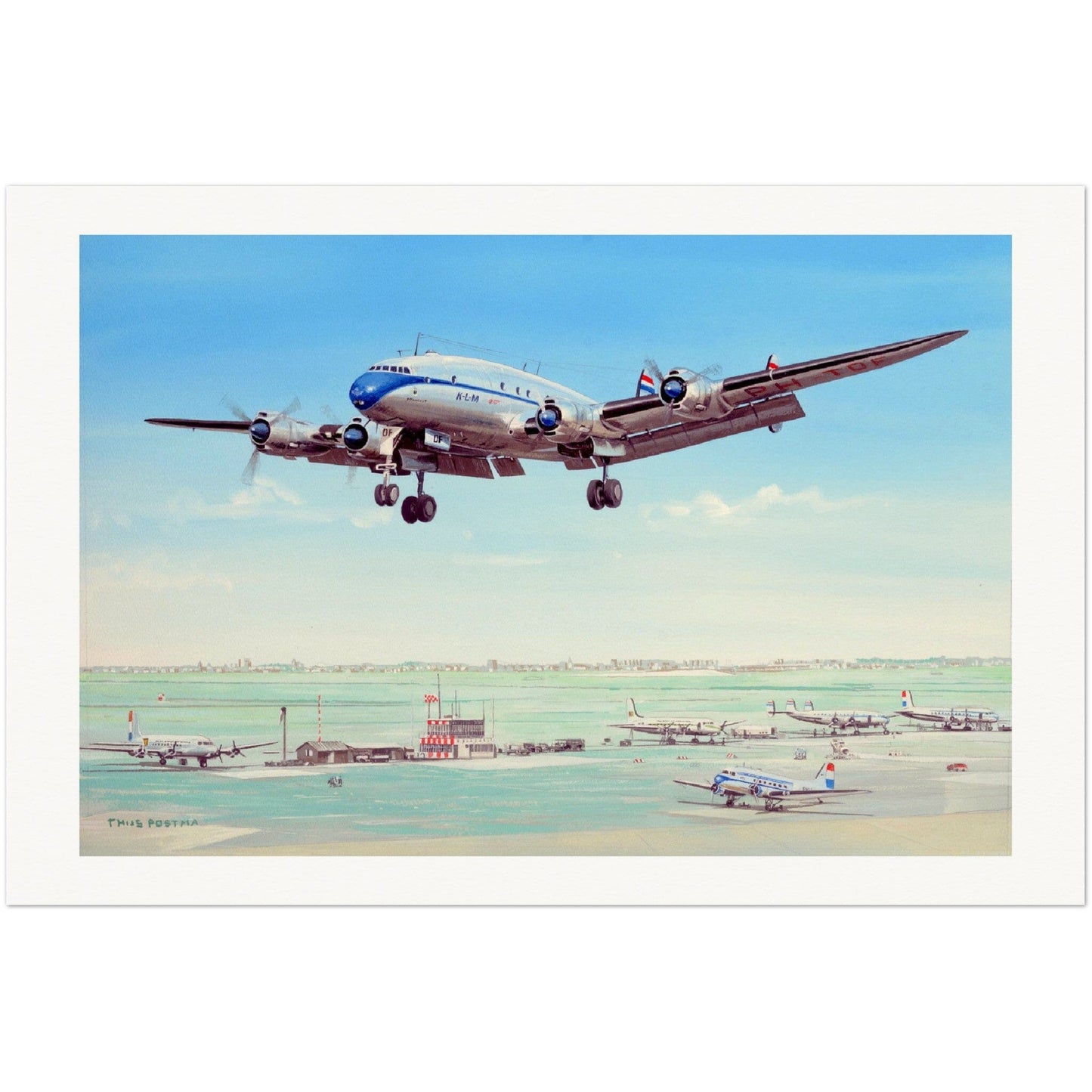 Thijs Postma - Poster - Lockheed L-49 Constellation Over Schiphol 1946-47 Poster Only TP Aviation Art 60x90 cm / 24x36″ 