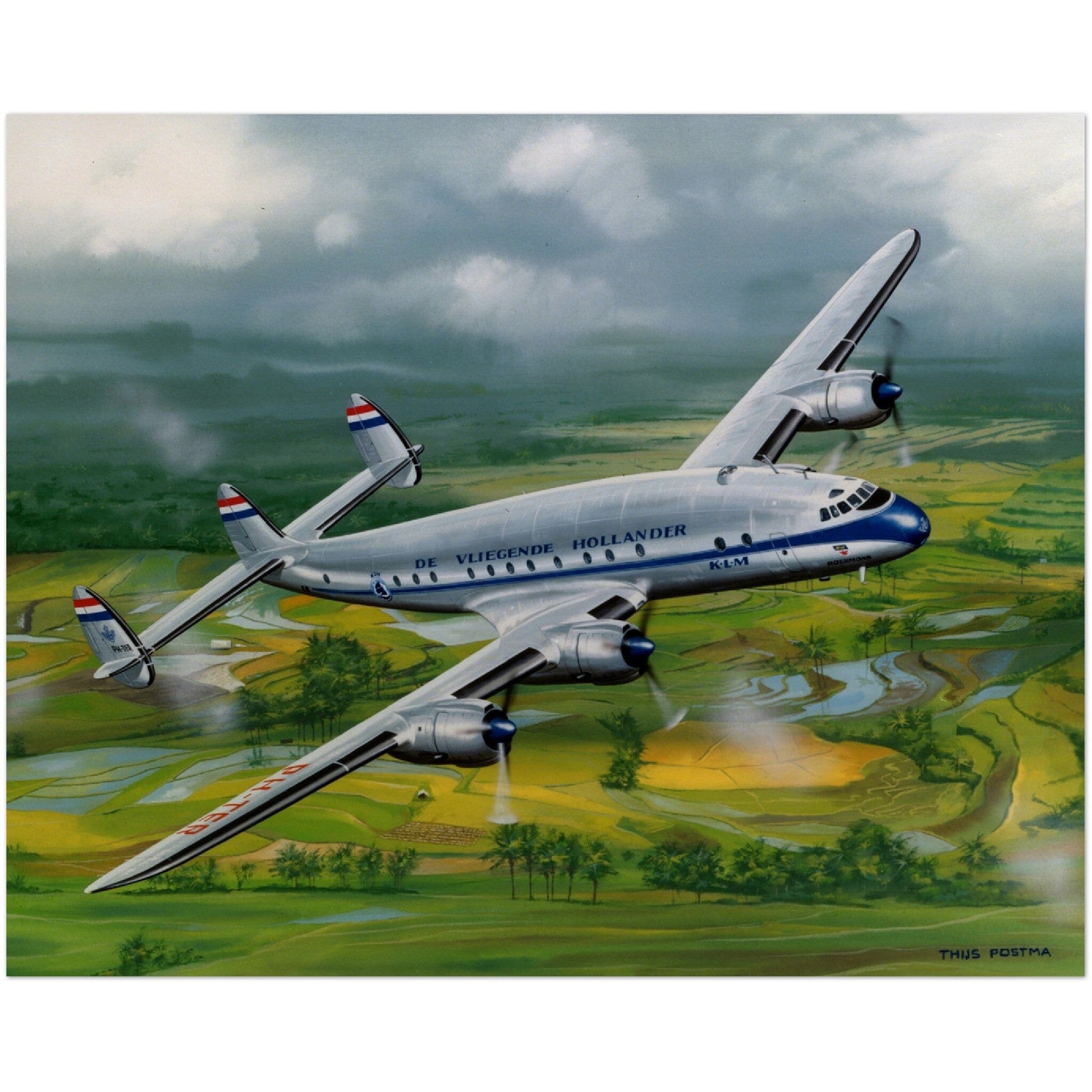 Thijs Postma - Poster - Lockheed L-749 Over Sawahs Poster Only TP Aviation Art 40x50 cm / 16x20″ 