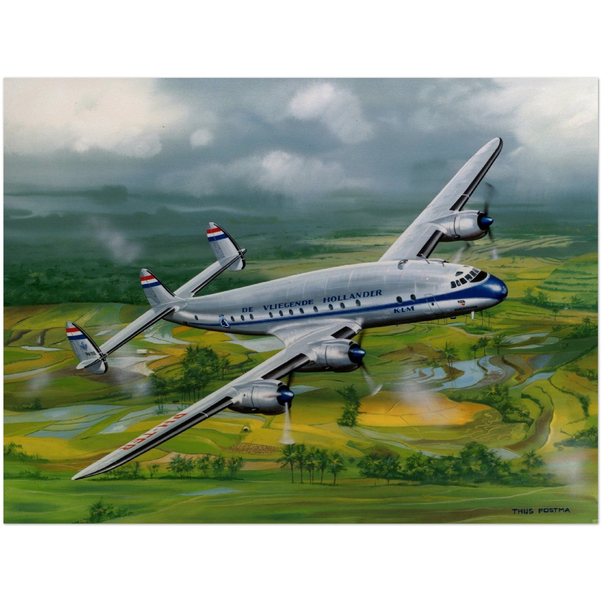 Thijs Postma - Poster - Lockheed L-749 Over Sawahs Poster Only TP Aviation Art 45x60 cm / 18x24″ 