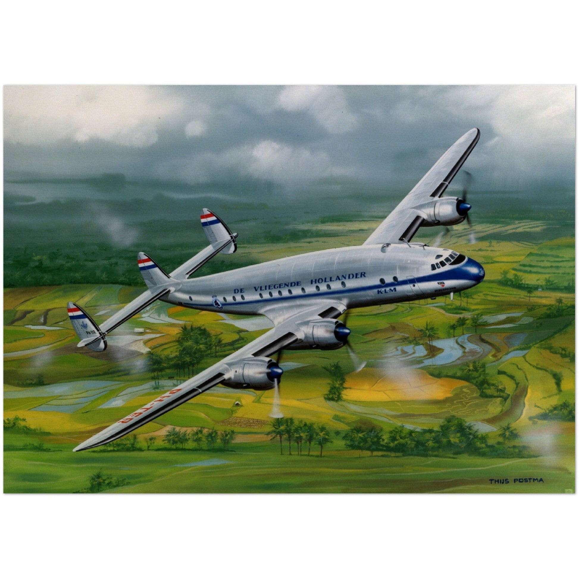 Thijs Postma - Poster - Lockheed L-749 Over Sawahs Poster Only TP Aviation Art 50x70 cm / 20x28″ 