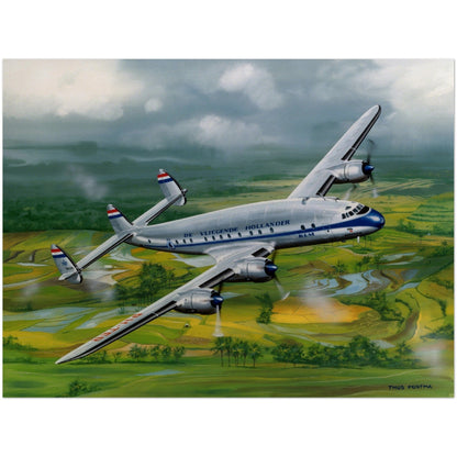 Thijs Postma - Poster - Lockheed L-749 Over Sawahs Poster Only TP Aviation Art 60x80 cm / 24x32″ 