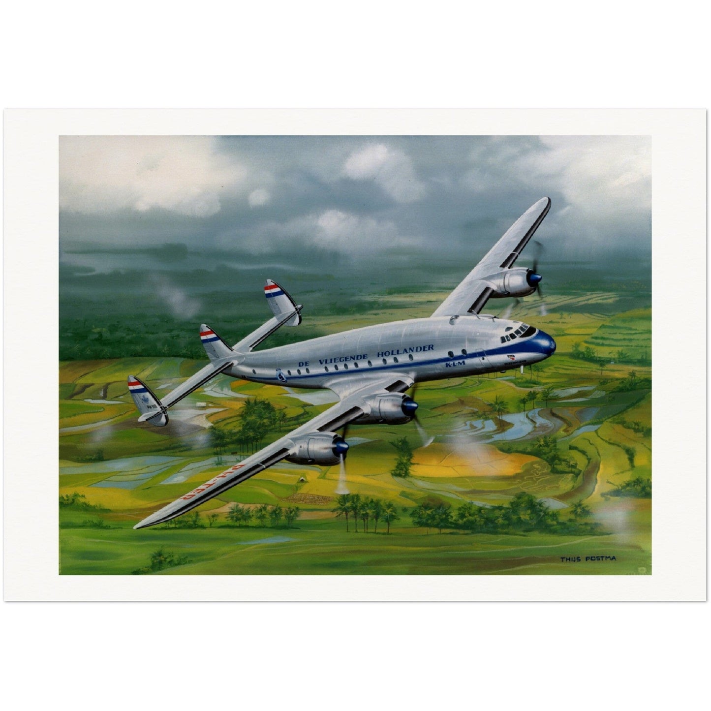 Thijs Postma - Poster - Lockheed L-749 Over Sawahs Poster Only TP Aviation Art 70x100 cm / 28x40″ 
