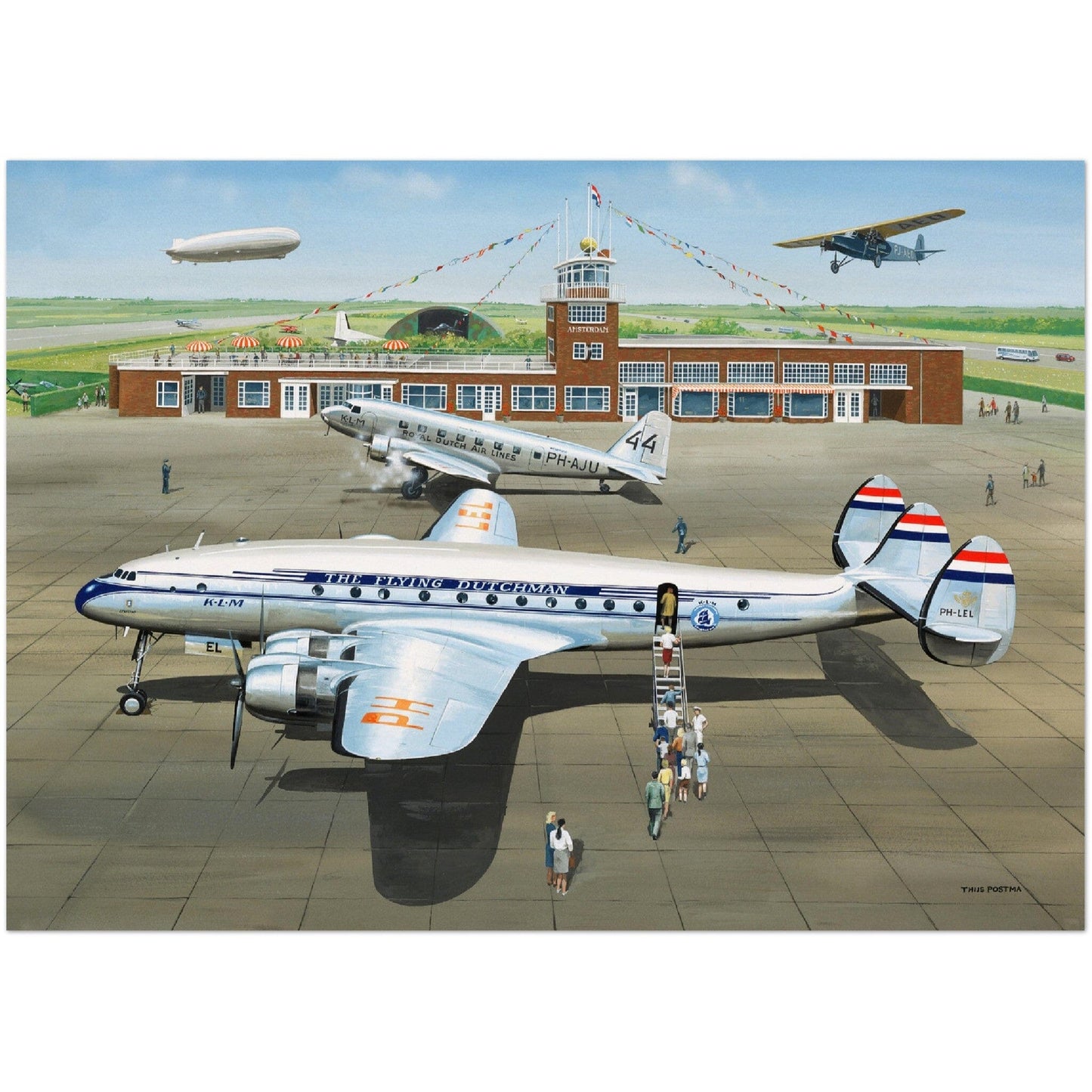 Thijs Postma - Poster - Lockheed L-749 PH-LEL Lelystad Poster Only TP Aviation Art 50x70 cm / 20x28″ 