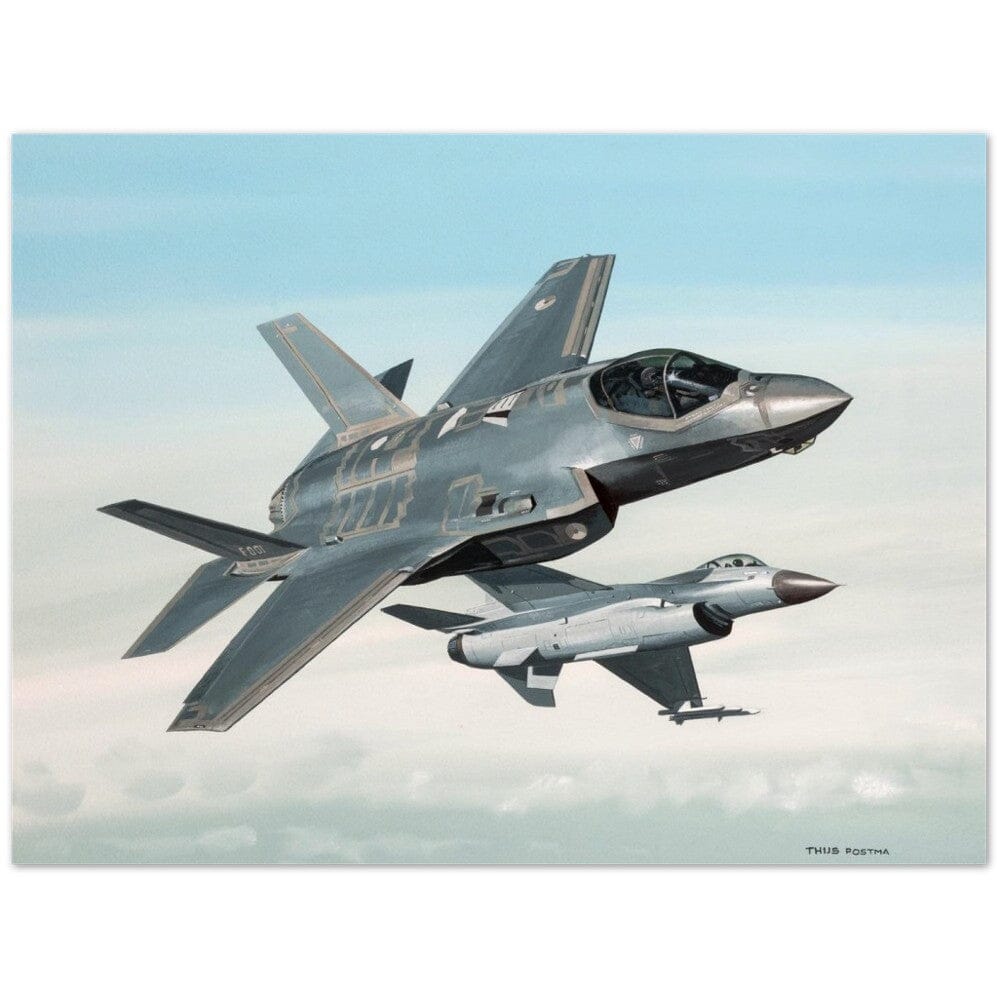 Thijs Postma - Poster - Lockheed-Martin F-35 JSF Next To F-16 Poster Only TP Aviation Art 45x60 cm / 18x24″ 