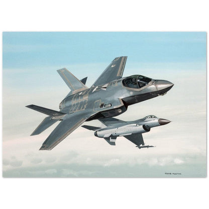 Thijs Postma - Poster - Lockheed-Martin F-35 JSF Next To F-16 Poster Only TP Aviation Art 
