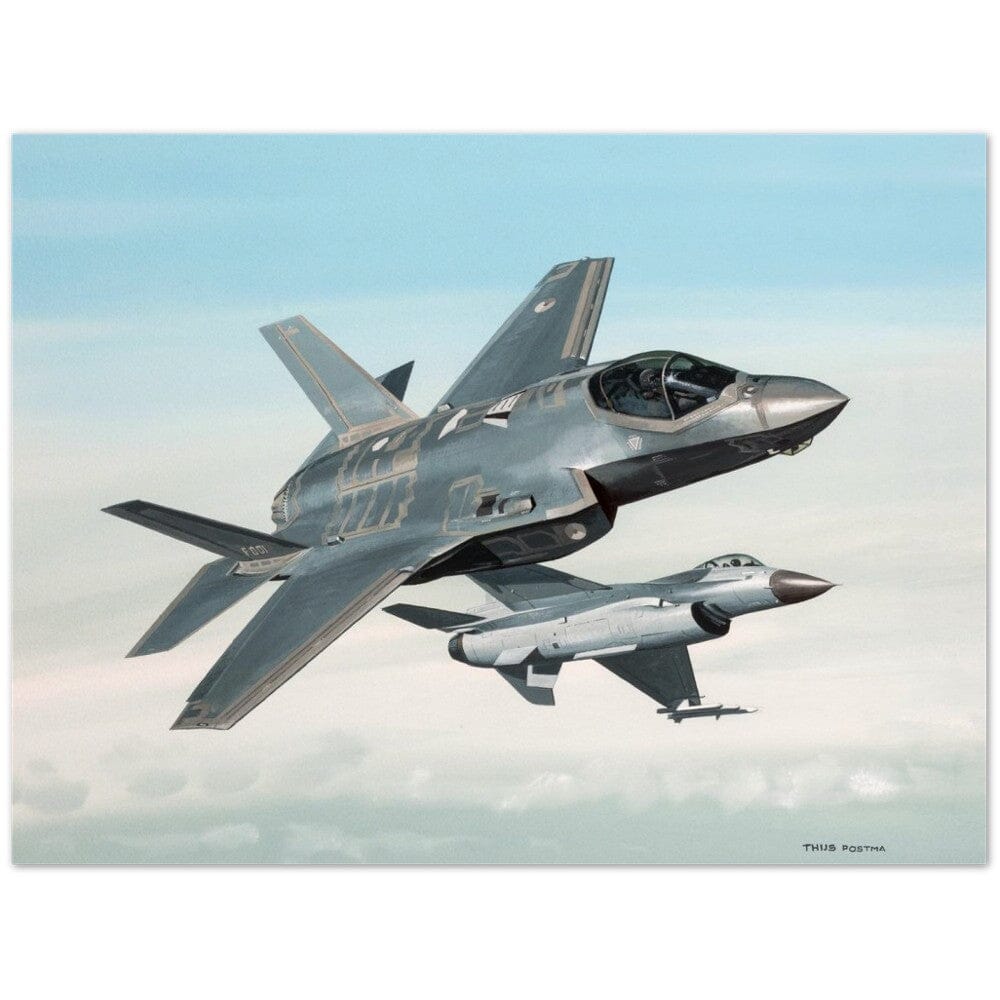 Thijs Postma - Poster - Lockheed-Martin F-35 JSF Next To F-16 Poster Only TP Aviation Art 60x80 cm / 24x32″ 