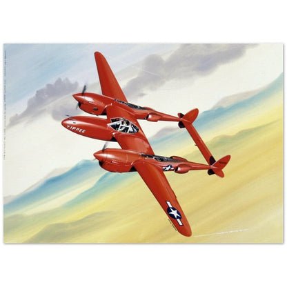 Thijs Postma - Poster - Lockheed P-38 Lightning Yippee Poster Only TP Aviation Art 50x70 cm / 20x28″ 
